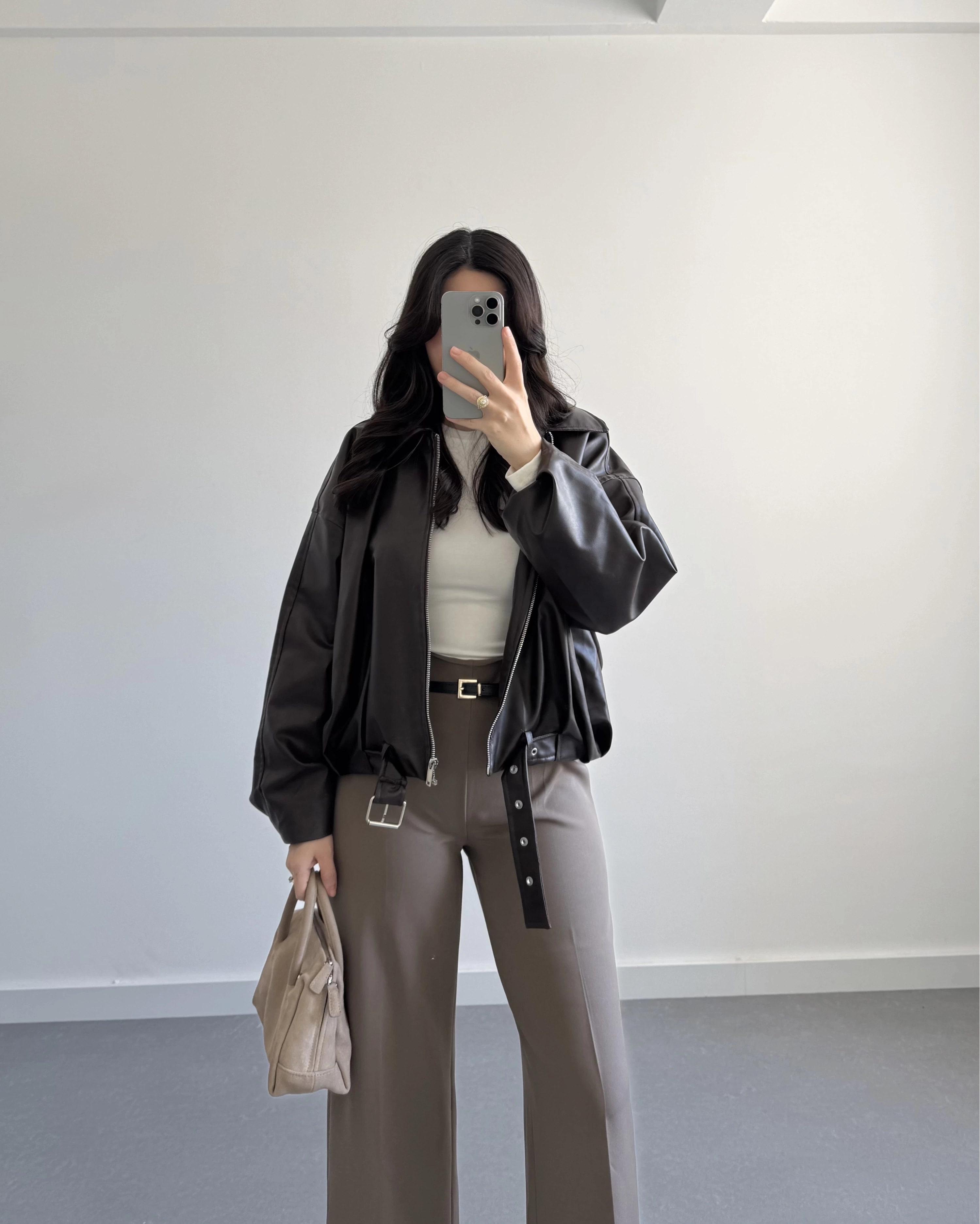 KAHVE BOMBER DERİ CEKET