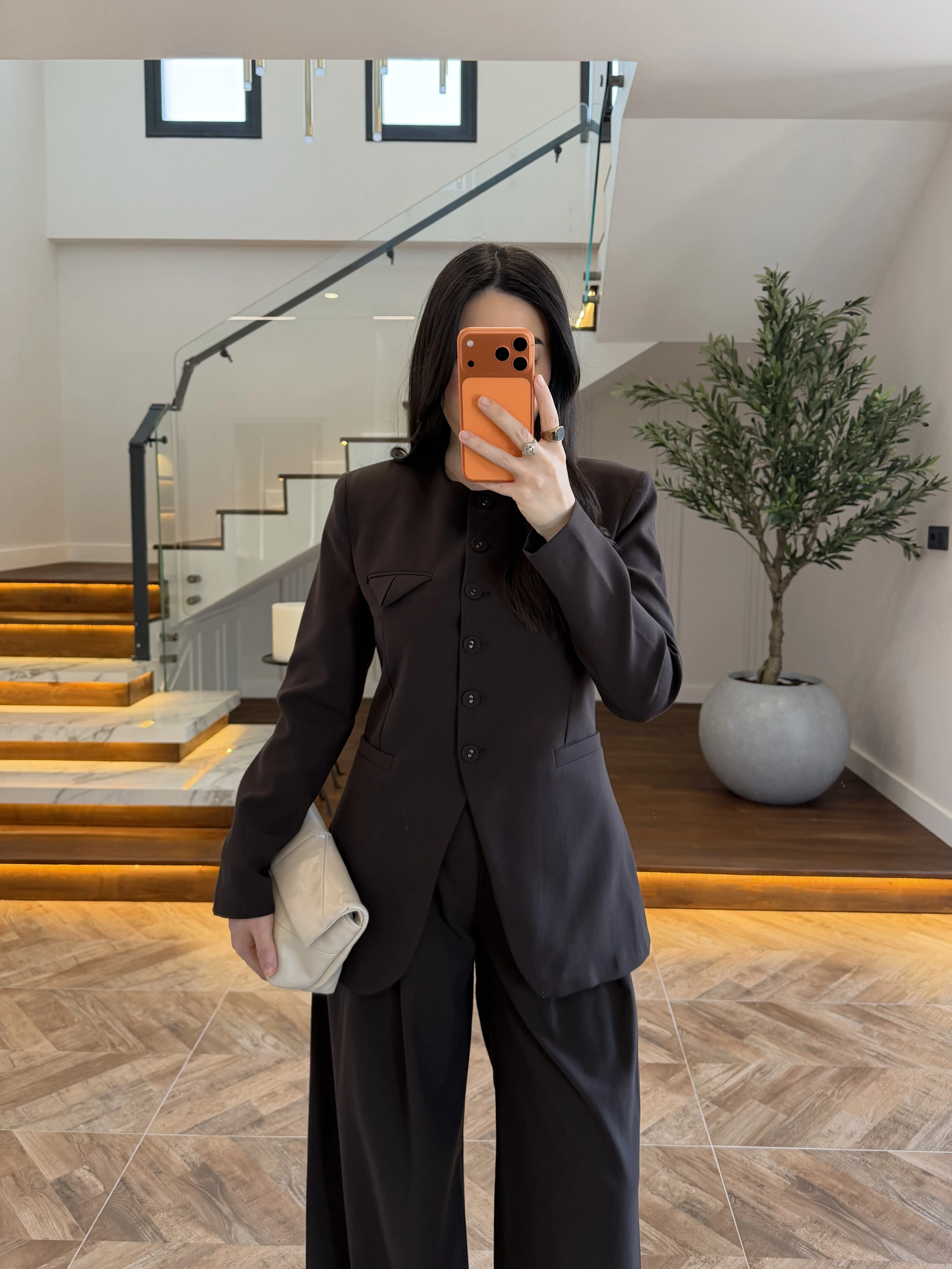 KAHVE CEP DETAY BLAZER TAKIM - 9116