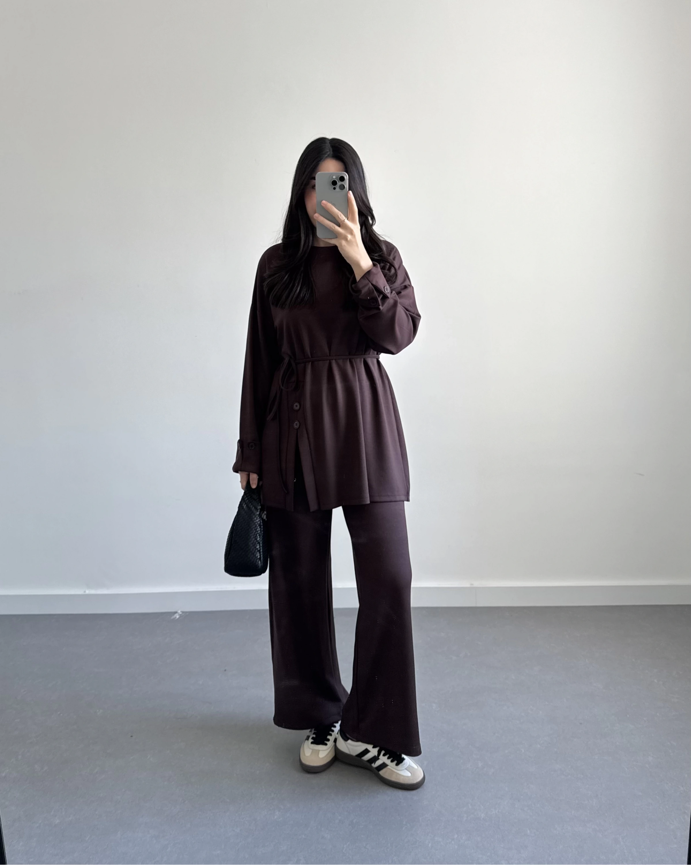 KAHVE DÜĞME DETAYLI MODAL TAKIM