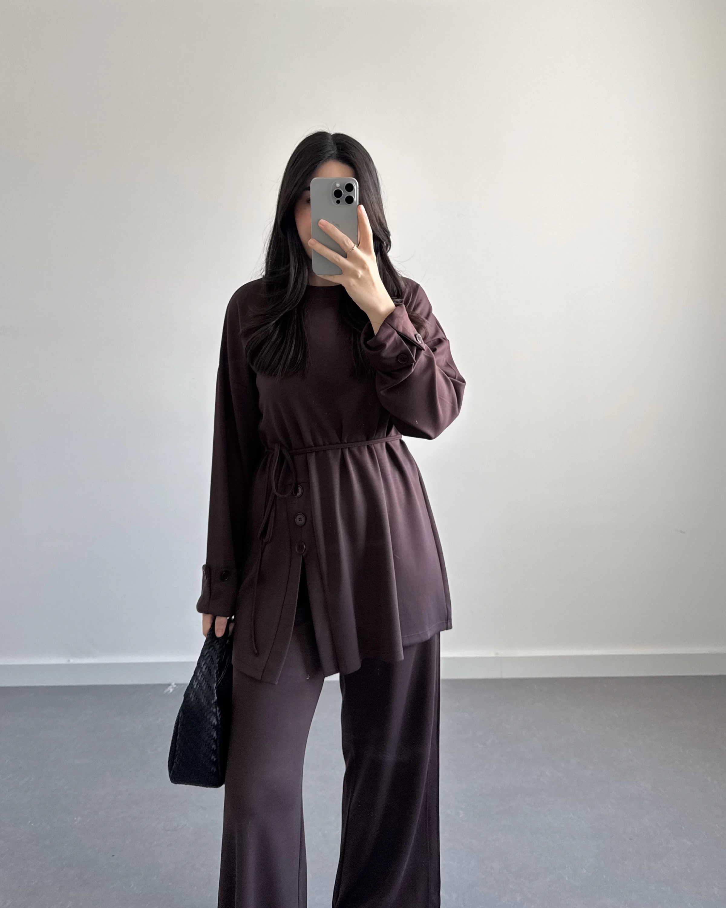 KAHVE DÜĞME DETAYLI MODAL TAKIM