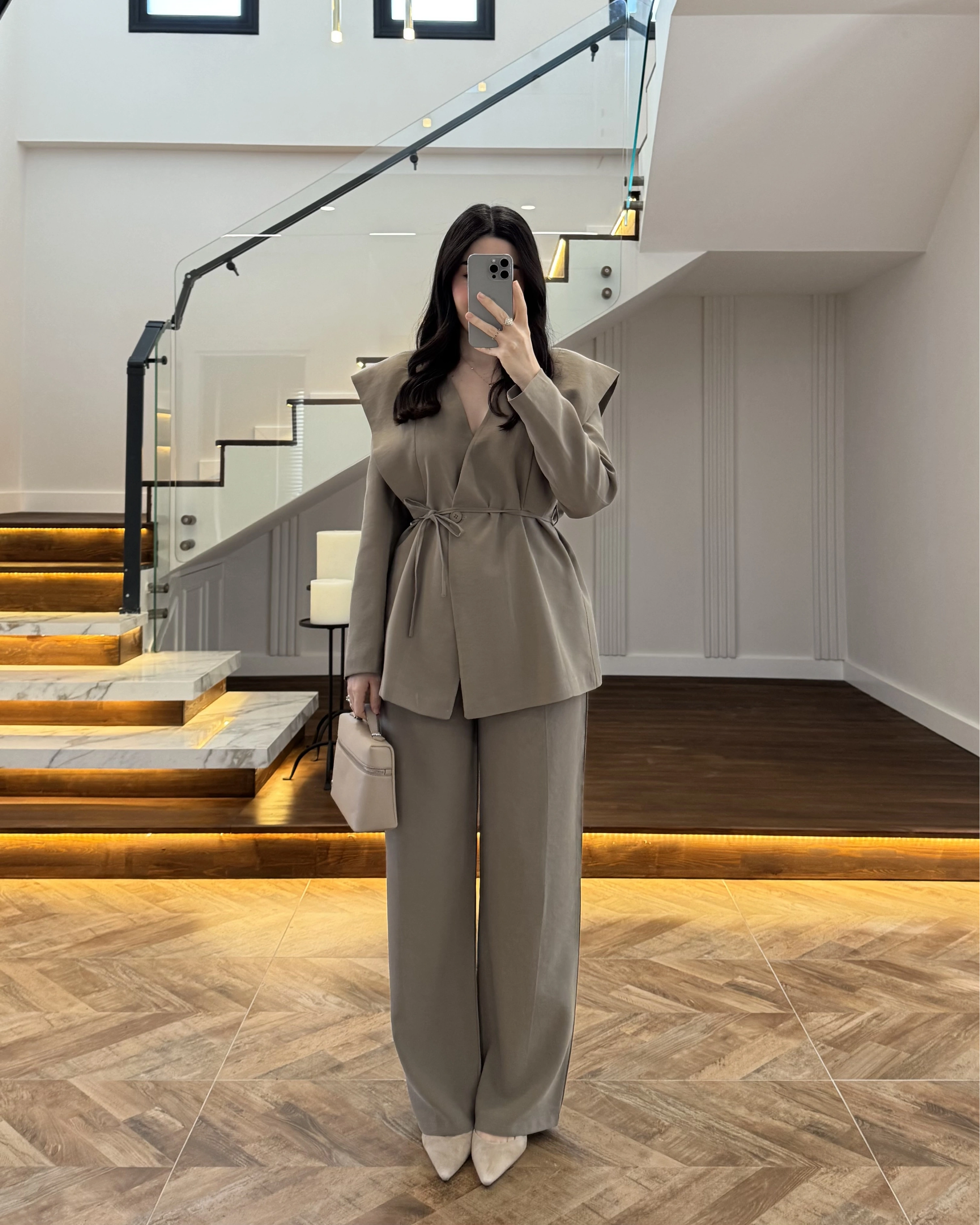 HAKİ FLAP OMUZ DETAYLI CEKET TAKIM- 9035