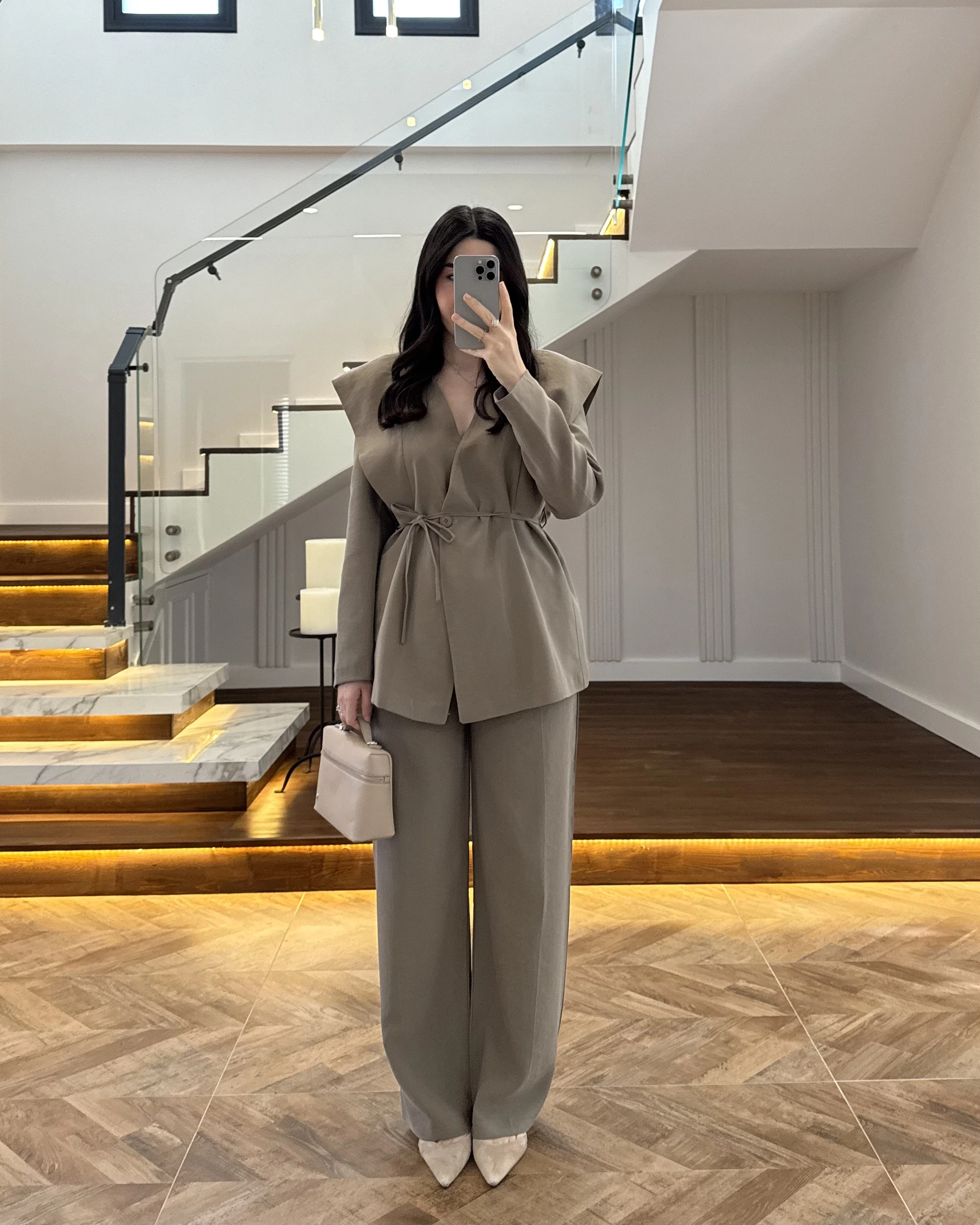 HAKİ FLAP OMUZ DETAYLI CEKET TAKIM- 9035