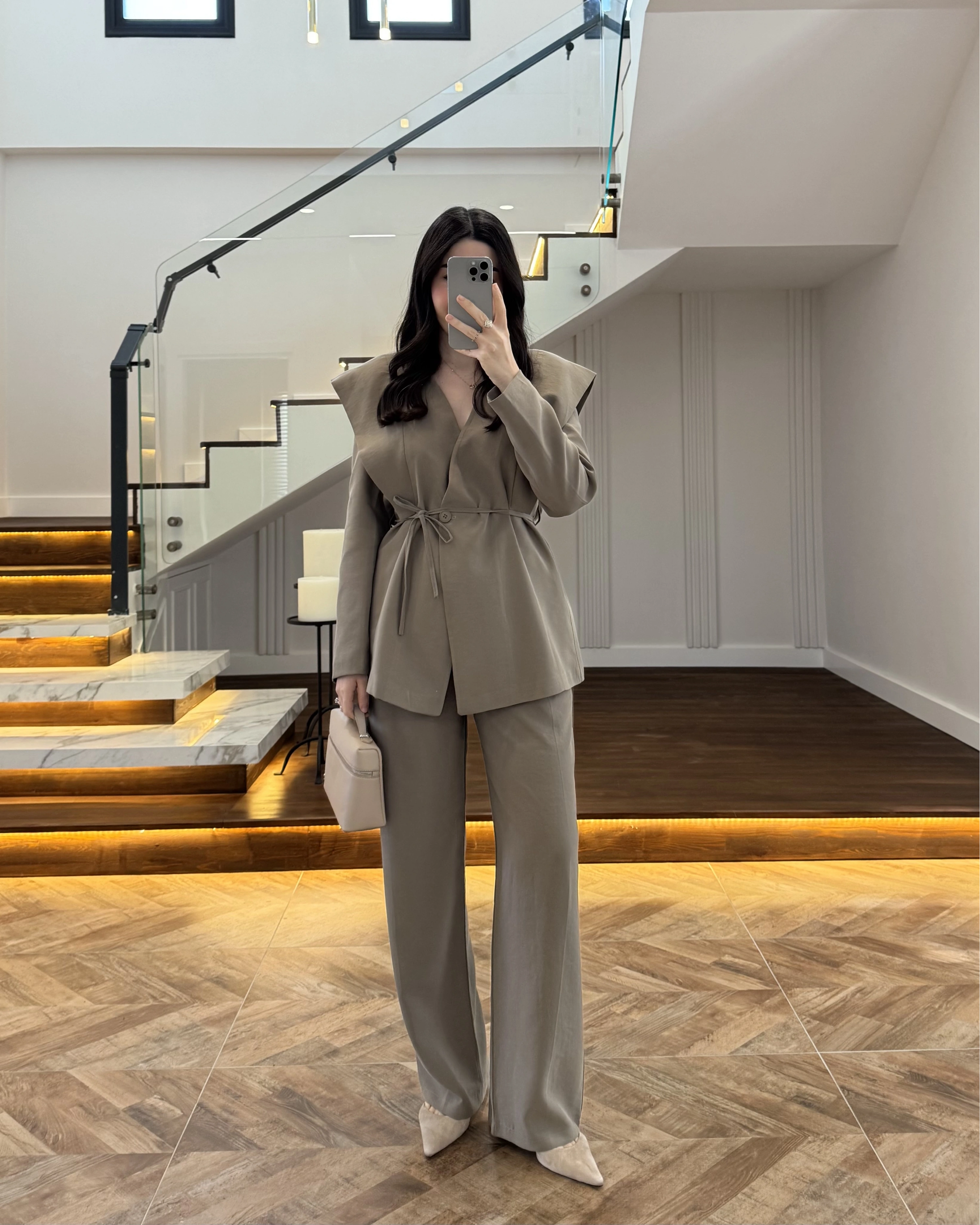 HAKİ FLAP OMUZ DETAYLI CEKET TAKIM- 9035