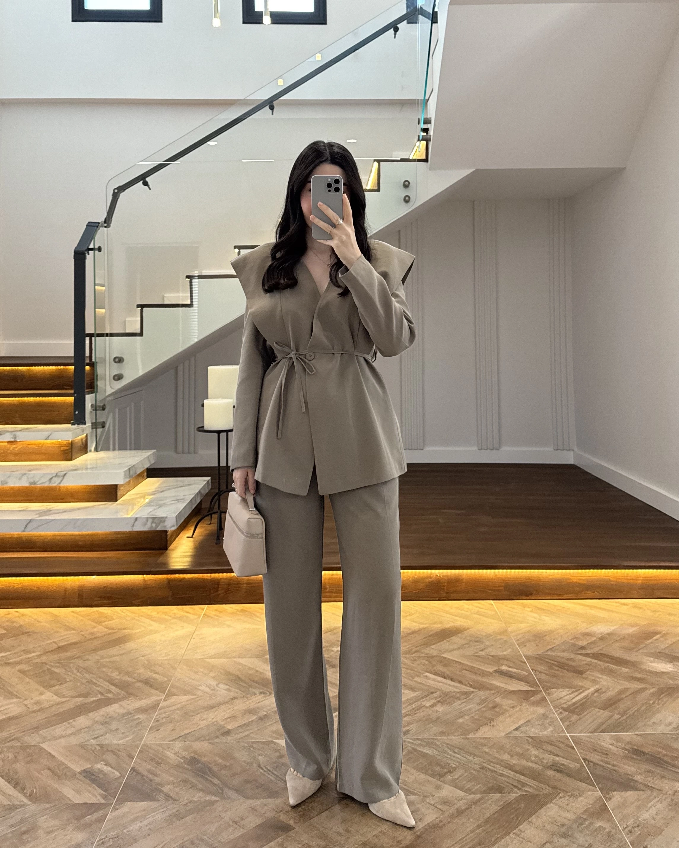 HAKİ FLAP OMUZ DETAYLI CEKET TAKIM- 9035