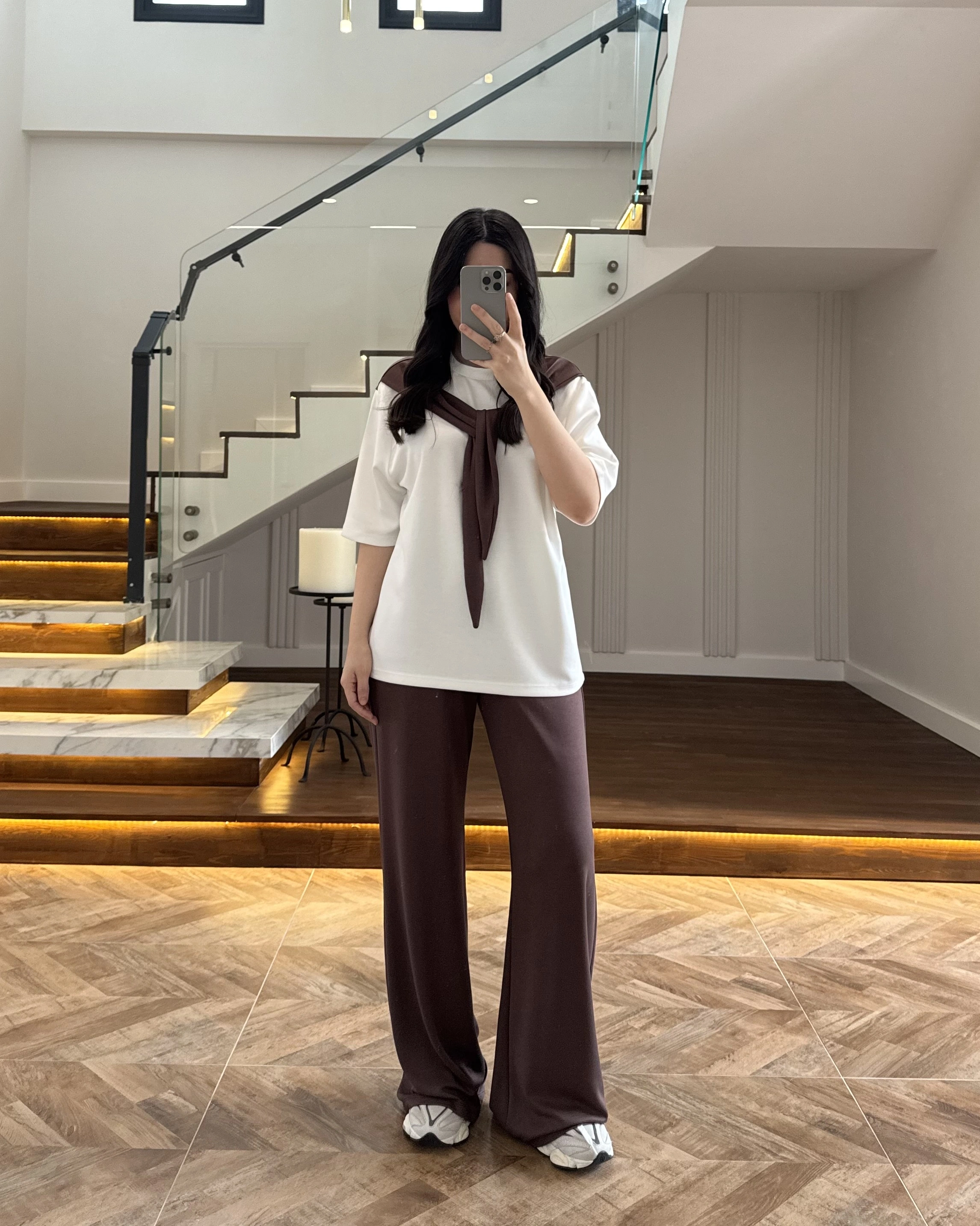 KAHVE FULAR DETAYLI PANTOLON TAKIM-4116
