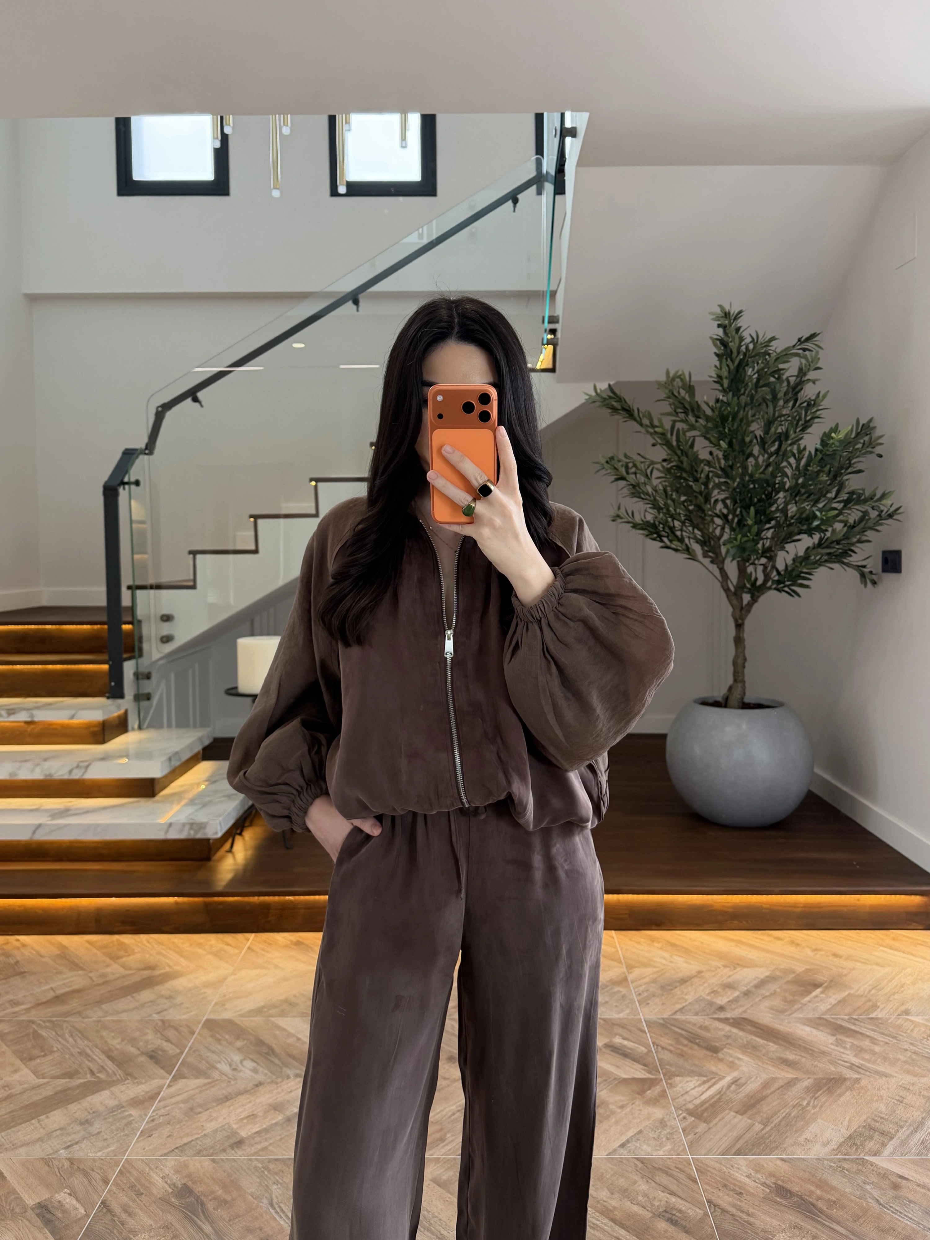 KAHVE GARNİLİ BOMBER PANTOLON TAKIM-51458