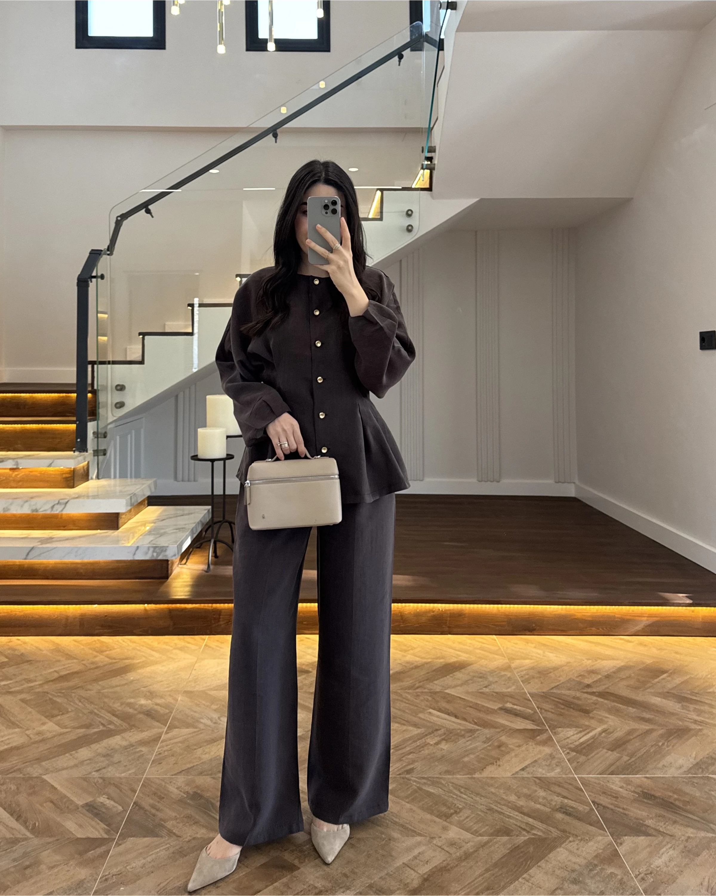 KAHVE GOLD DÜĞMELİ PİLELİ TAKIM -8930