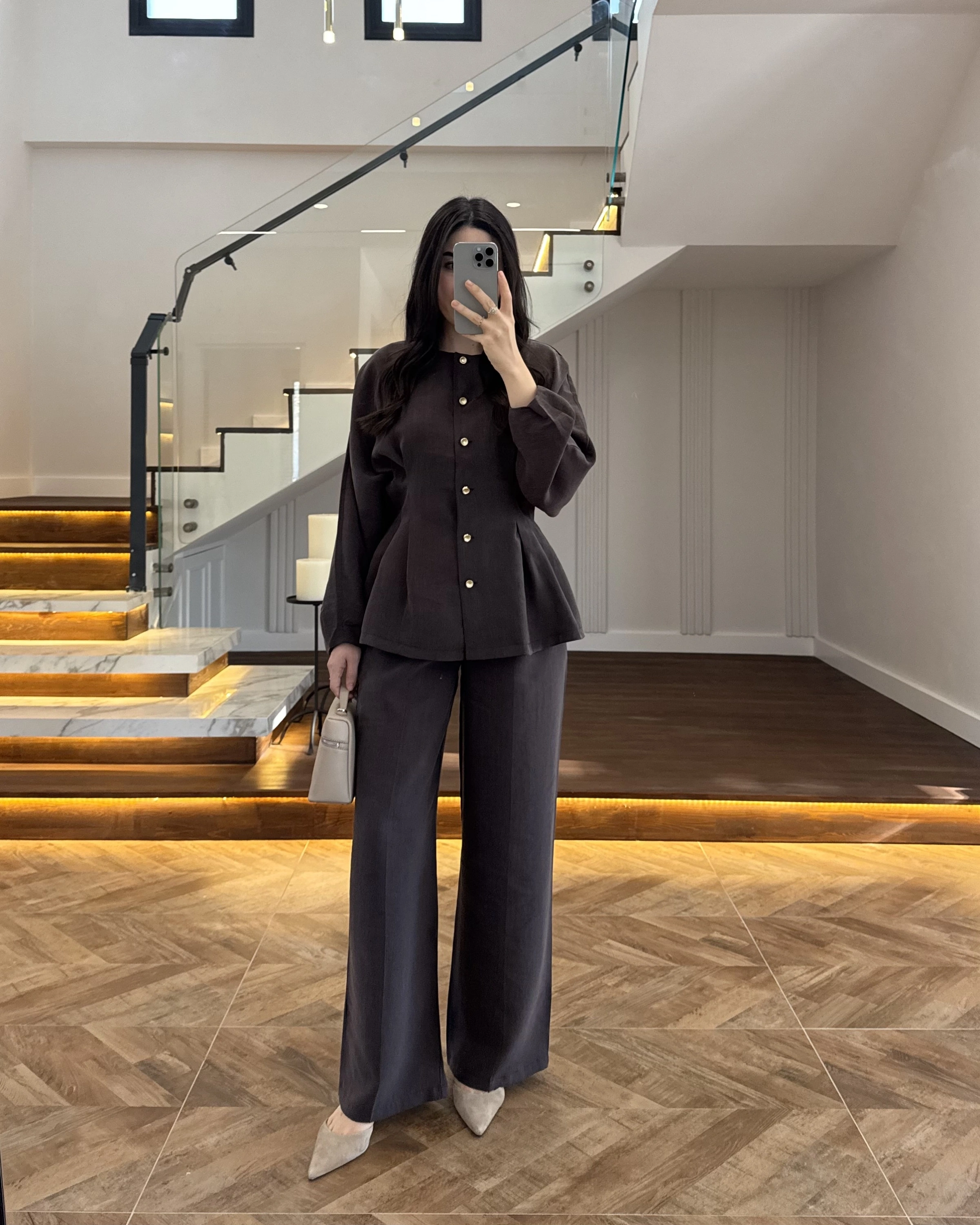 KAHVE GOLD DÜĞMELİ PİLELİ TAKIM -8930