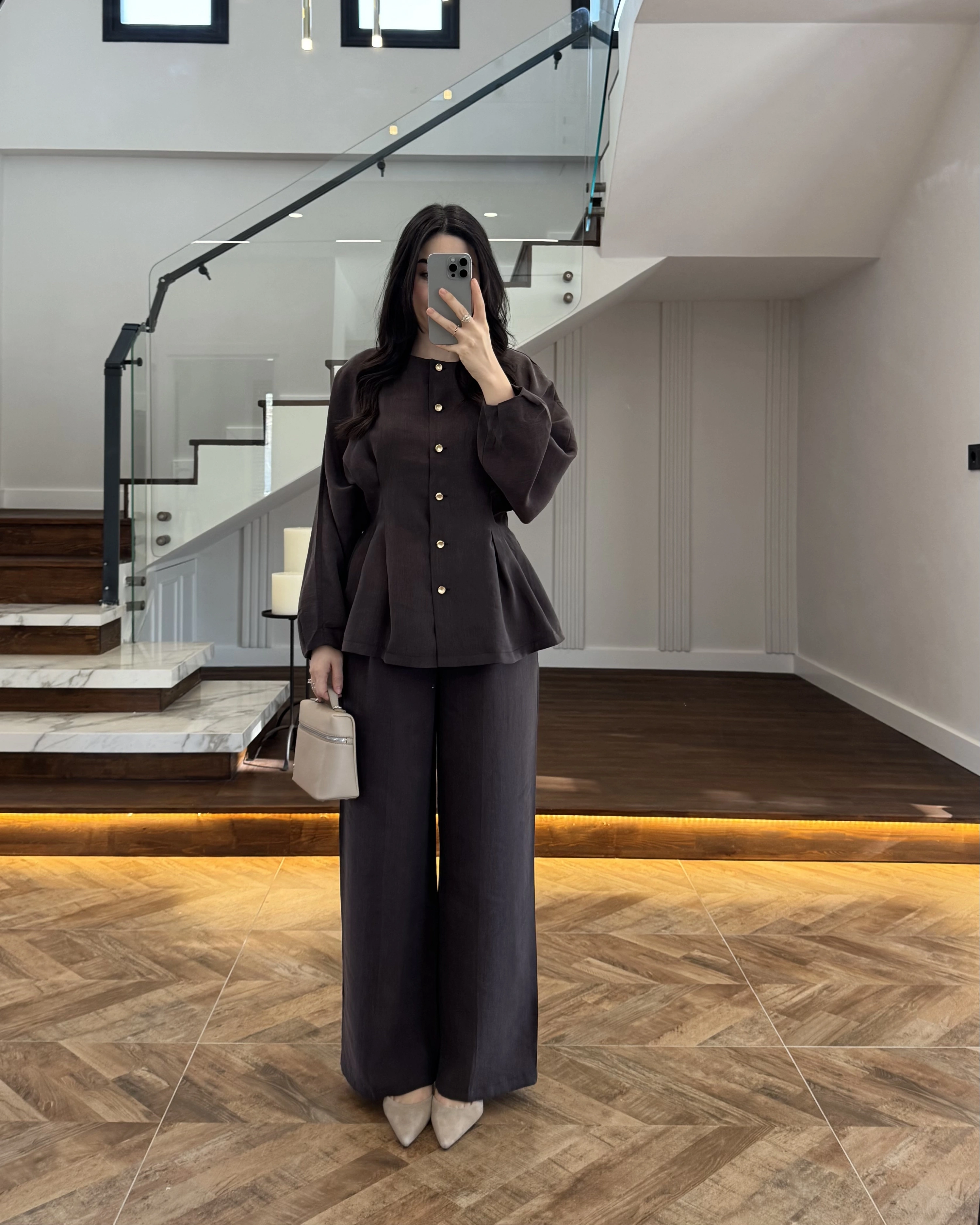 KAHVE GOLD DÜĞMELİ PİLELİ TAKIM -8930