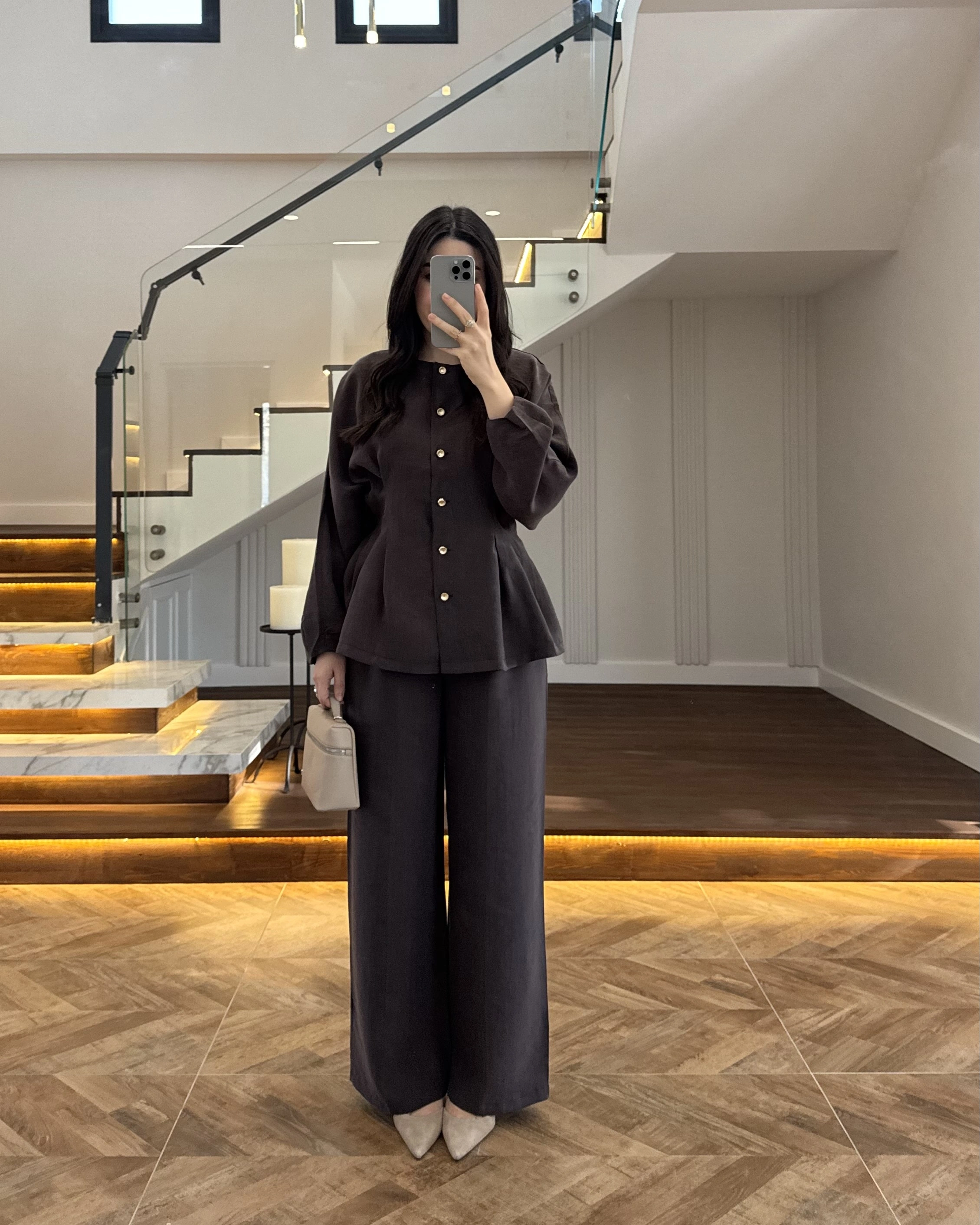 KAHVE GOLD DÜĞMELİ PİLELİ TAKIM -8930