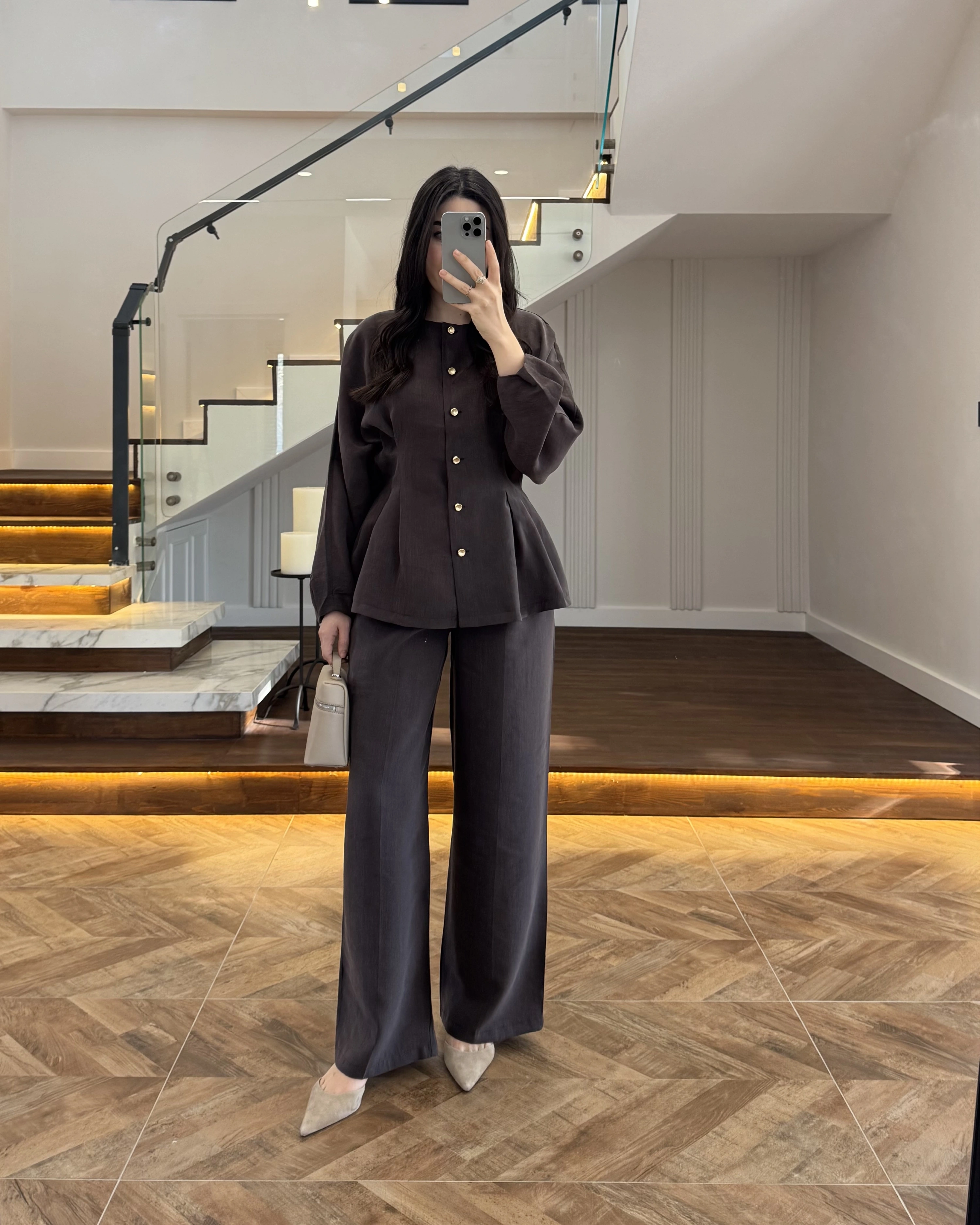 KAHVE GOLD DÜĞMELİ PİLELİ TAKIM -8930