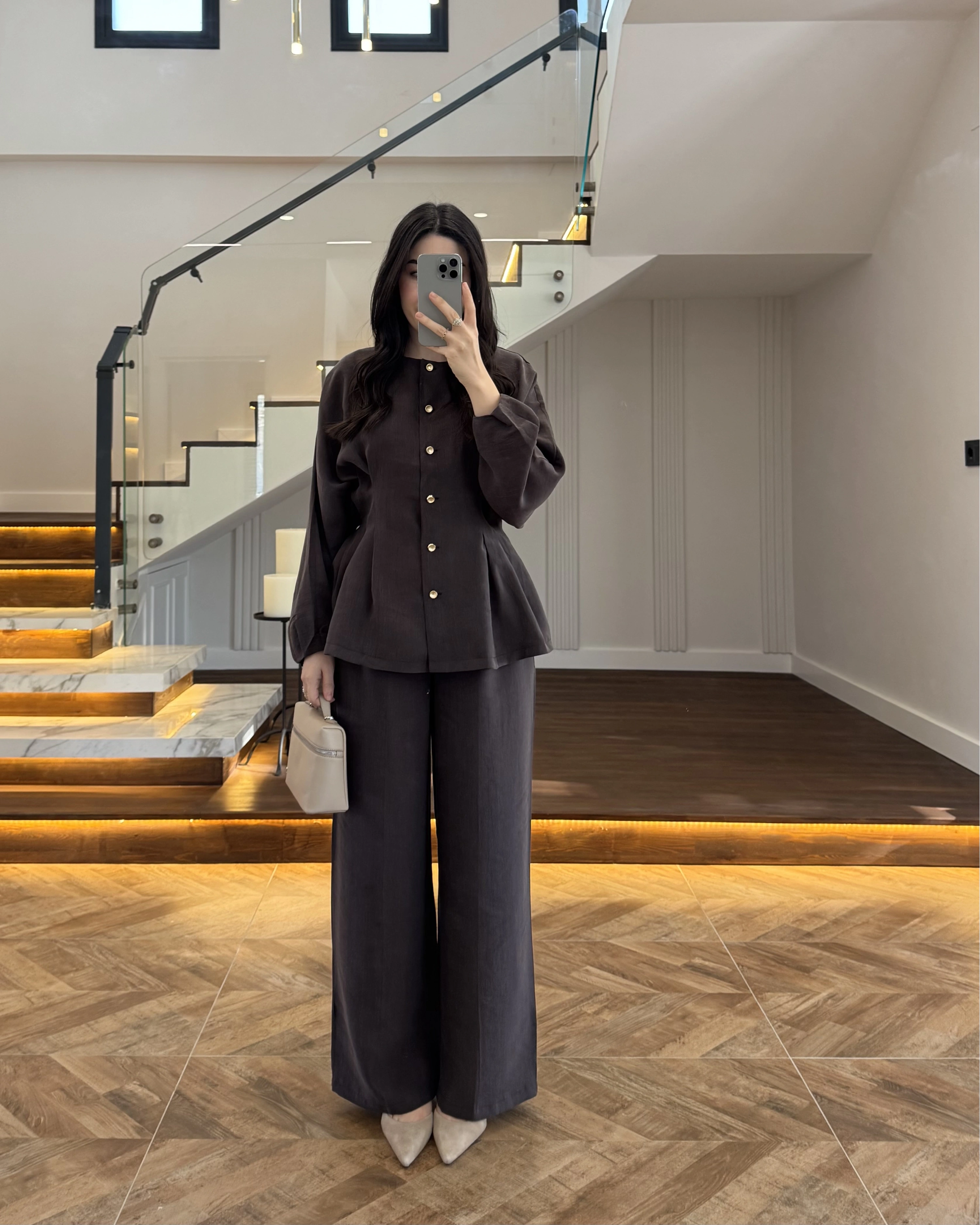 KAHVE GOLD DÜĞMELİ PİLELİ TAKIM -8930