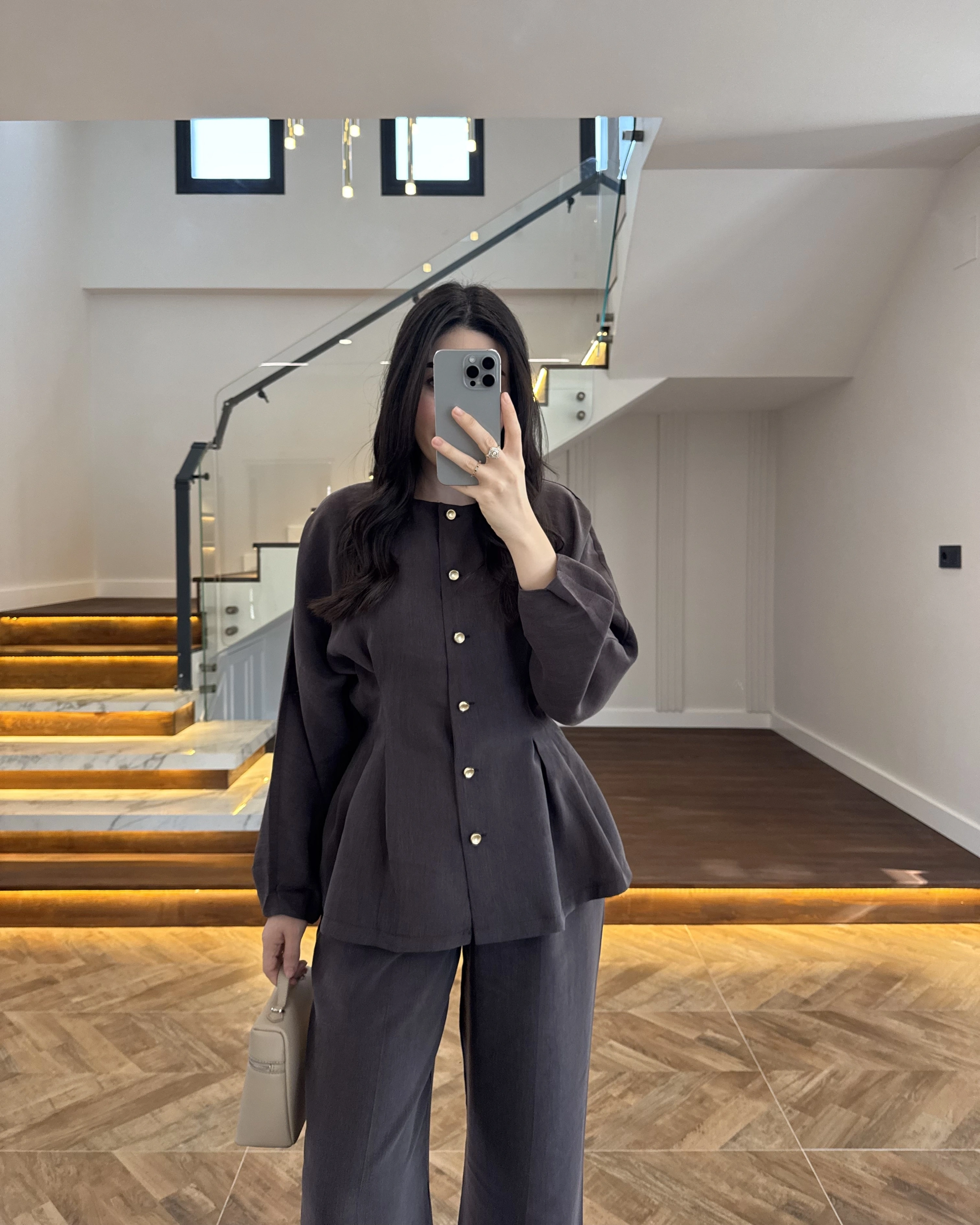 KAHVE GOLD DÜĞMELİ PİLELİ TAKIM -8930