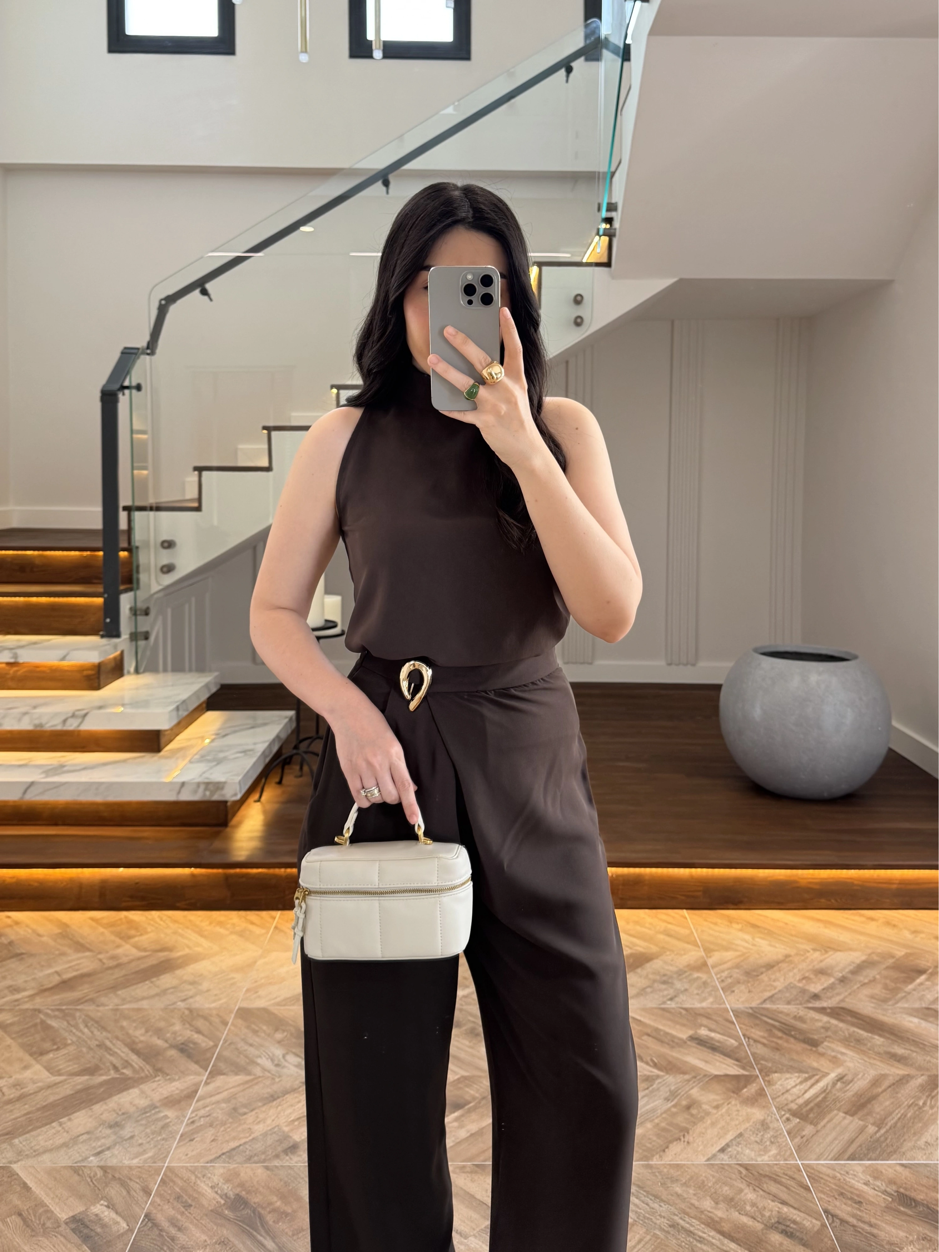KAHVE HALTER YAKA BLUZ TAKIM-9160