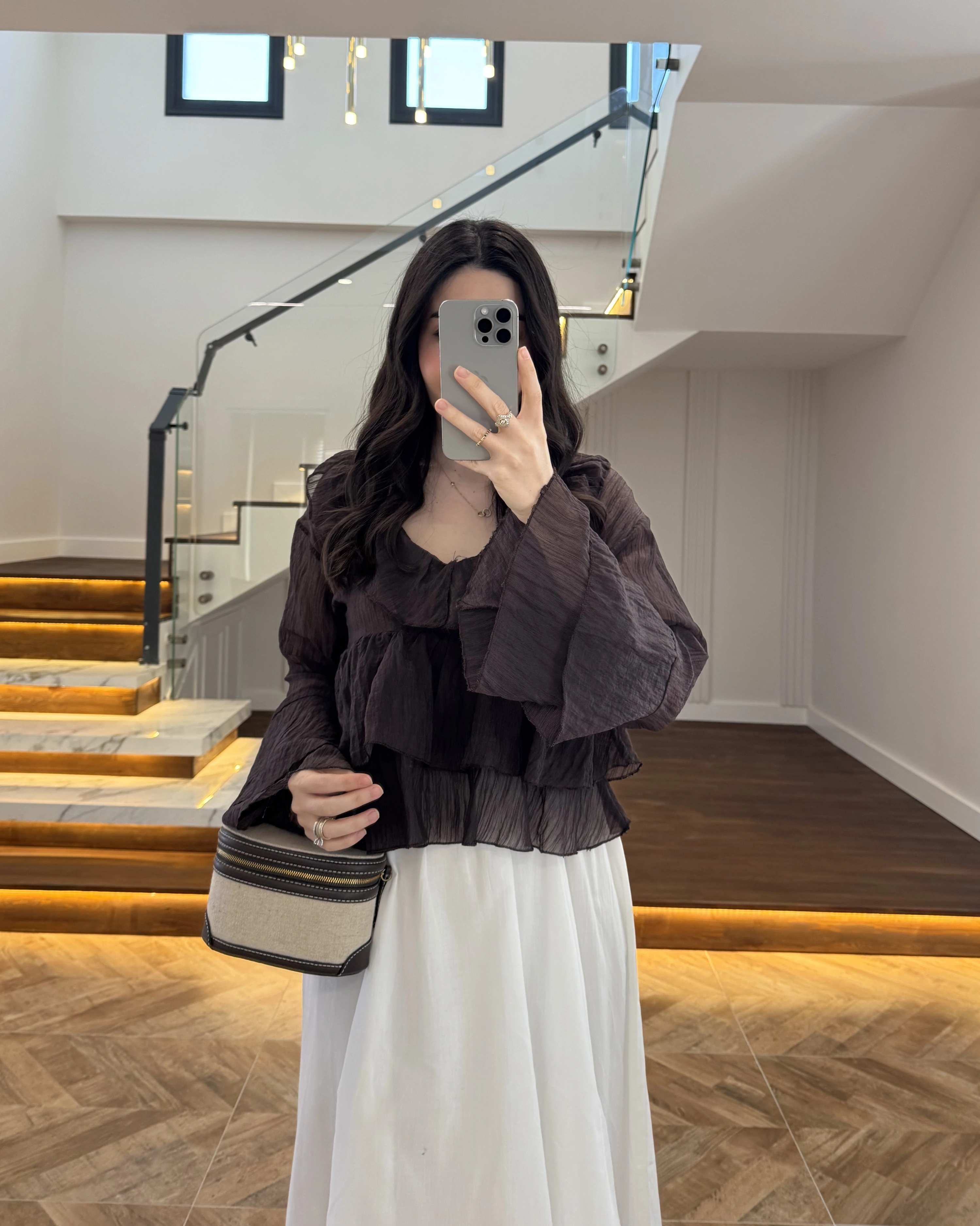 KAHVE KAT KAT DETAY BLUZ-1060