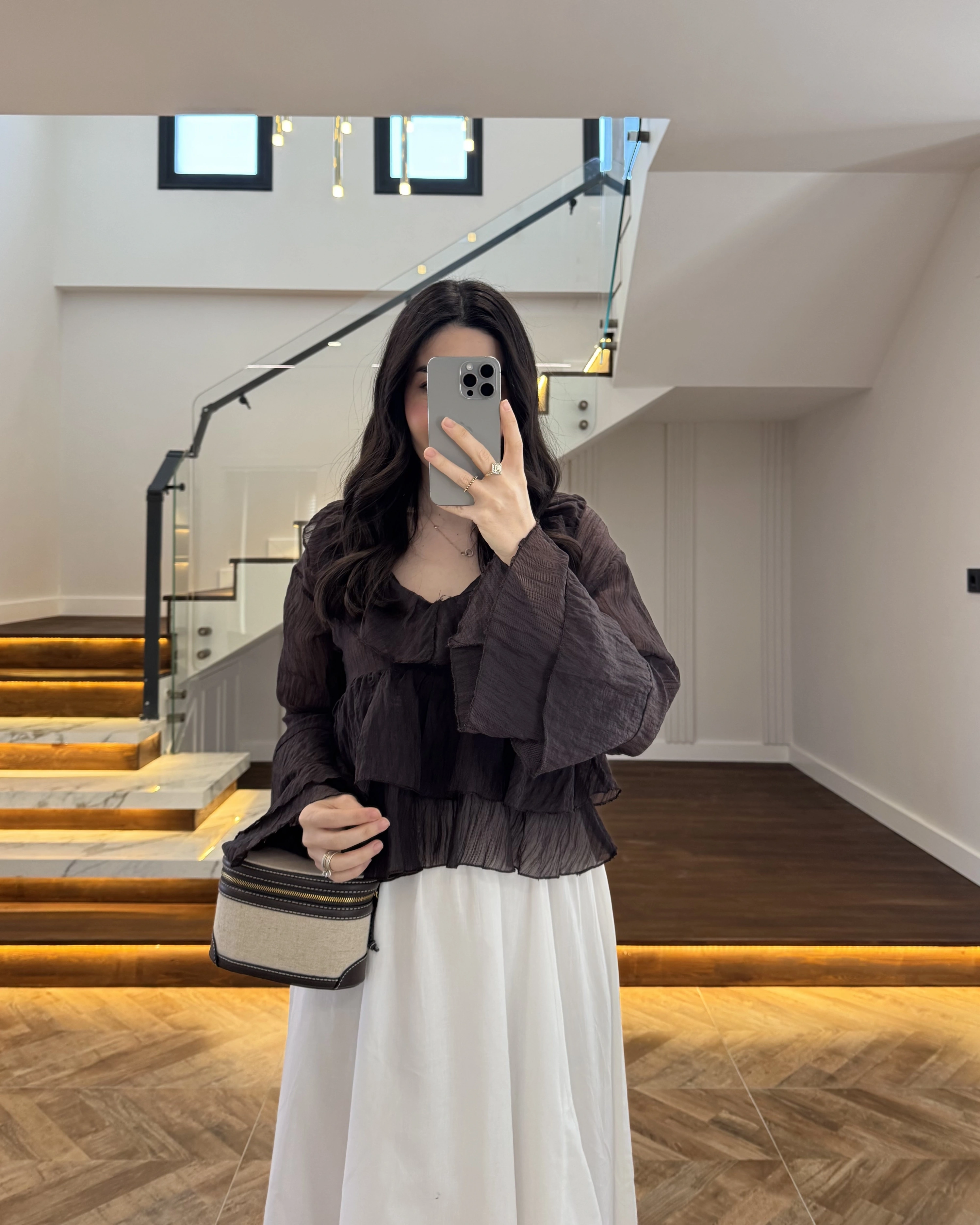 KAHVE KAT KAT DETAY BLUZ-1060