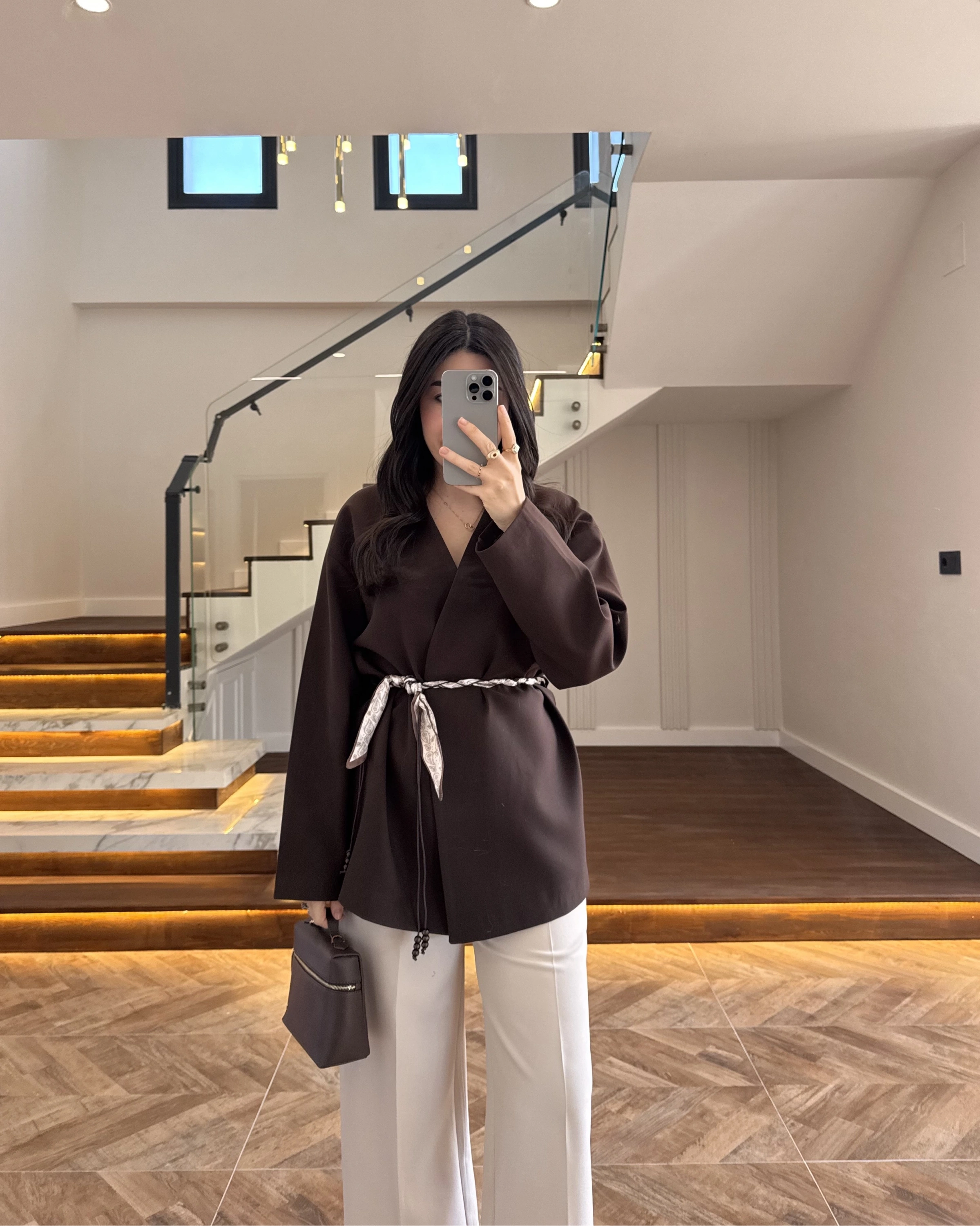 KAHVE KEMERLİ CEKET -7673