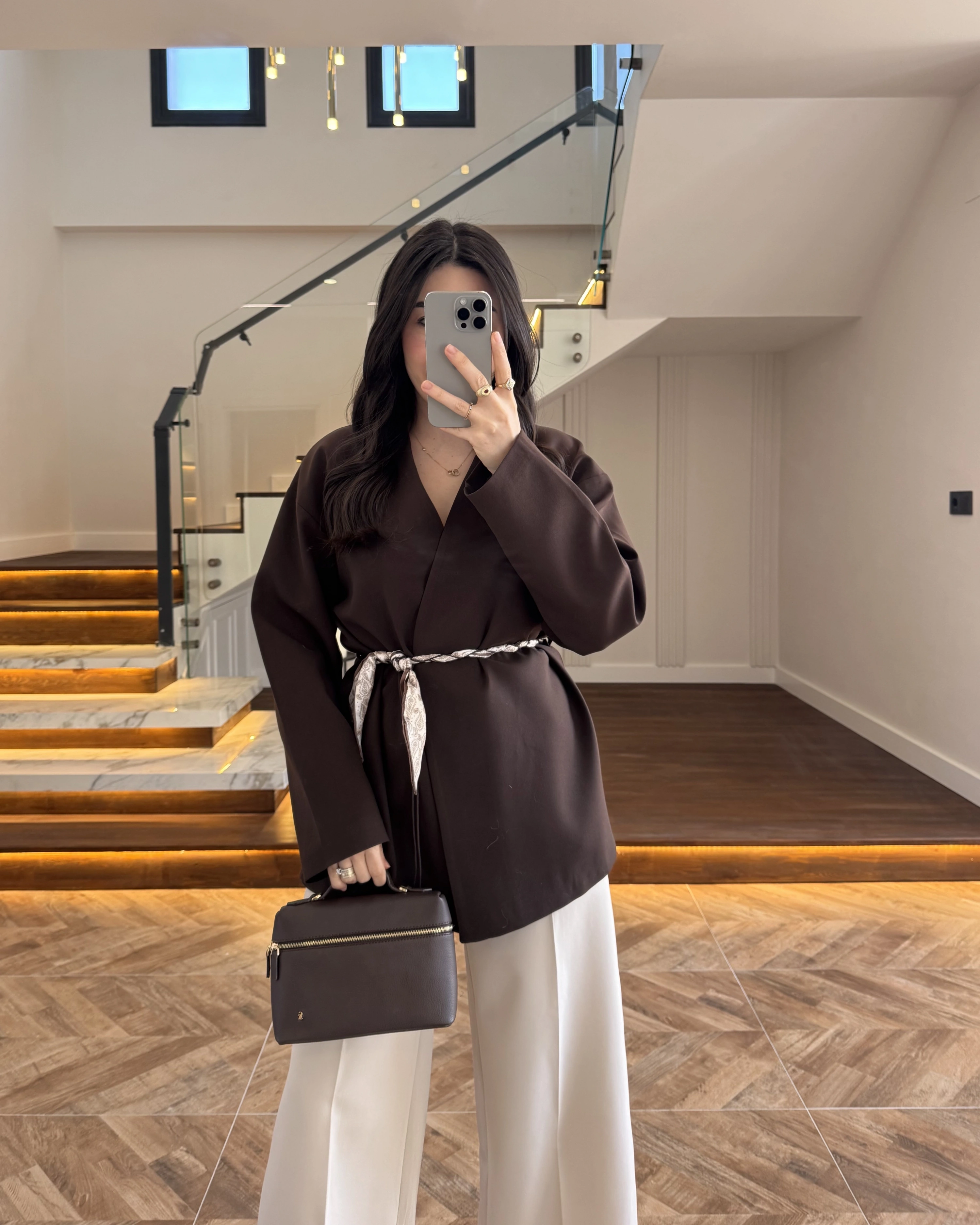 KAHVE KEMERLİ CEKET -7673