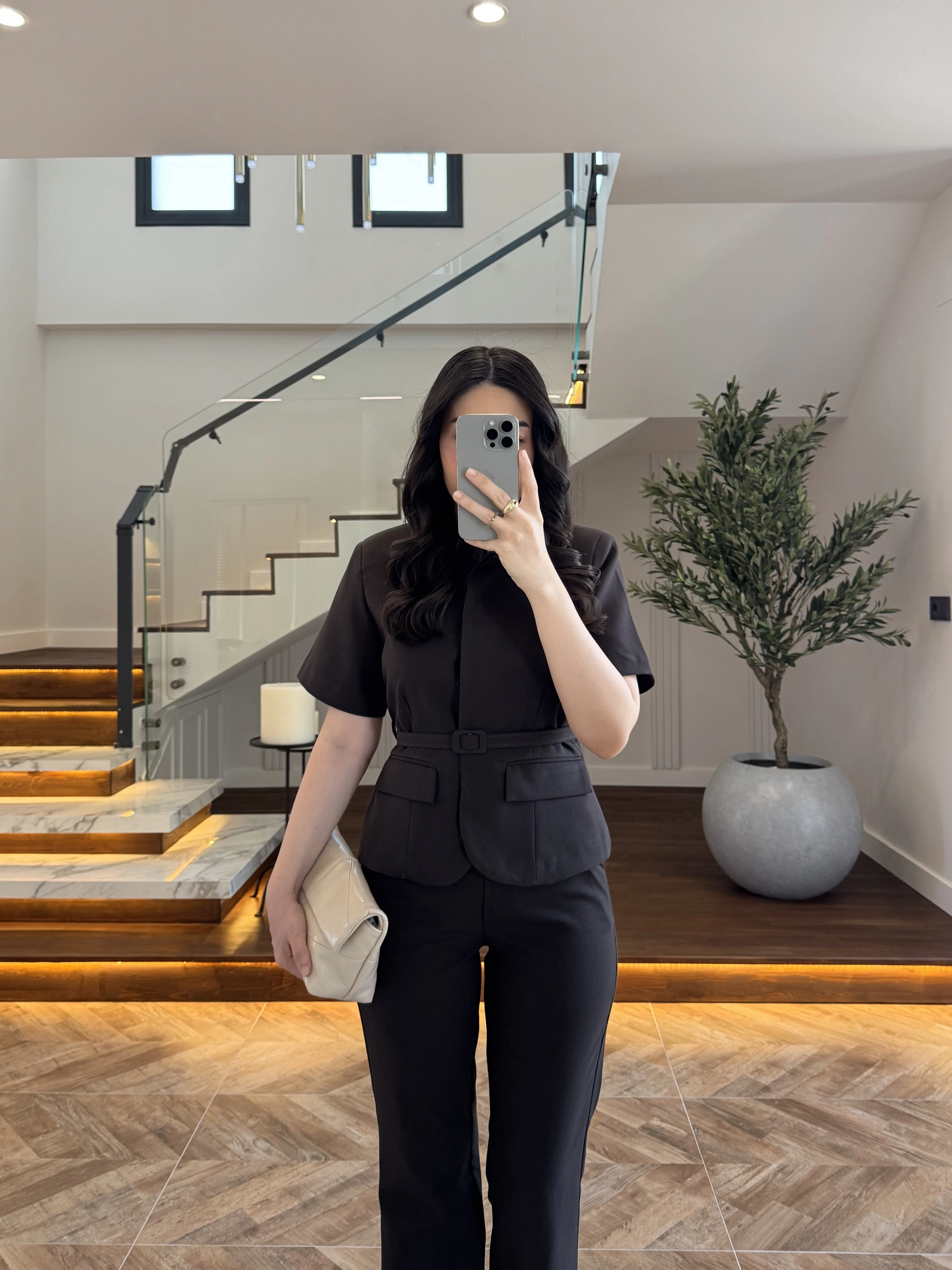 KAHVE KEMERLİ İSPANYOL PAÇA PANTOLON TAKIM -9214