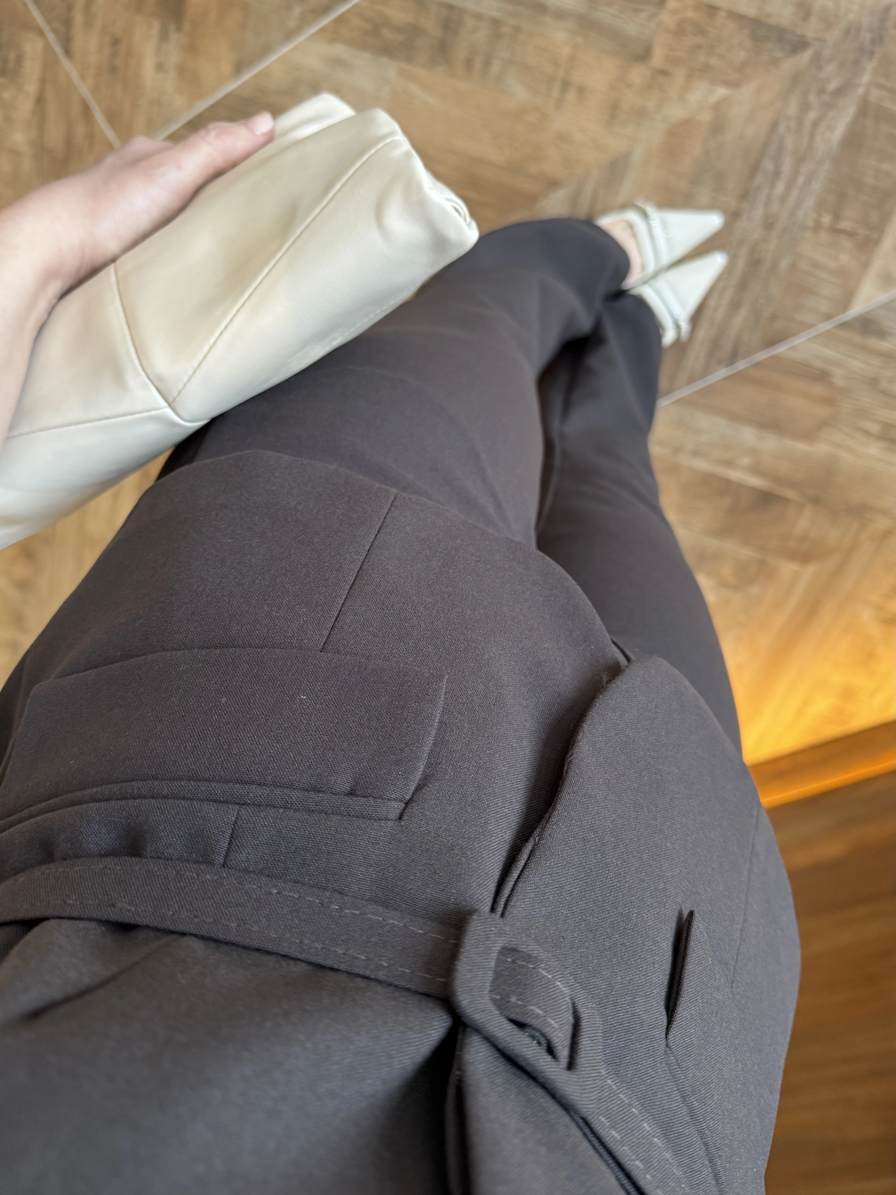 KAHVE KEMERLİ İSPANYOL PAÇA PANTOLON TAKIM -9214