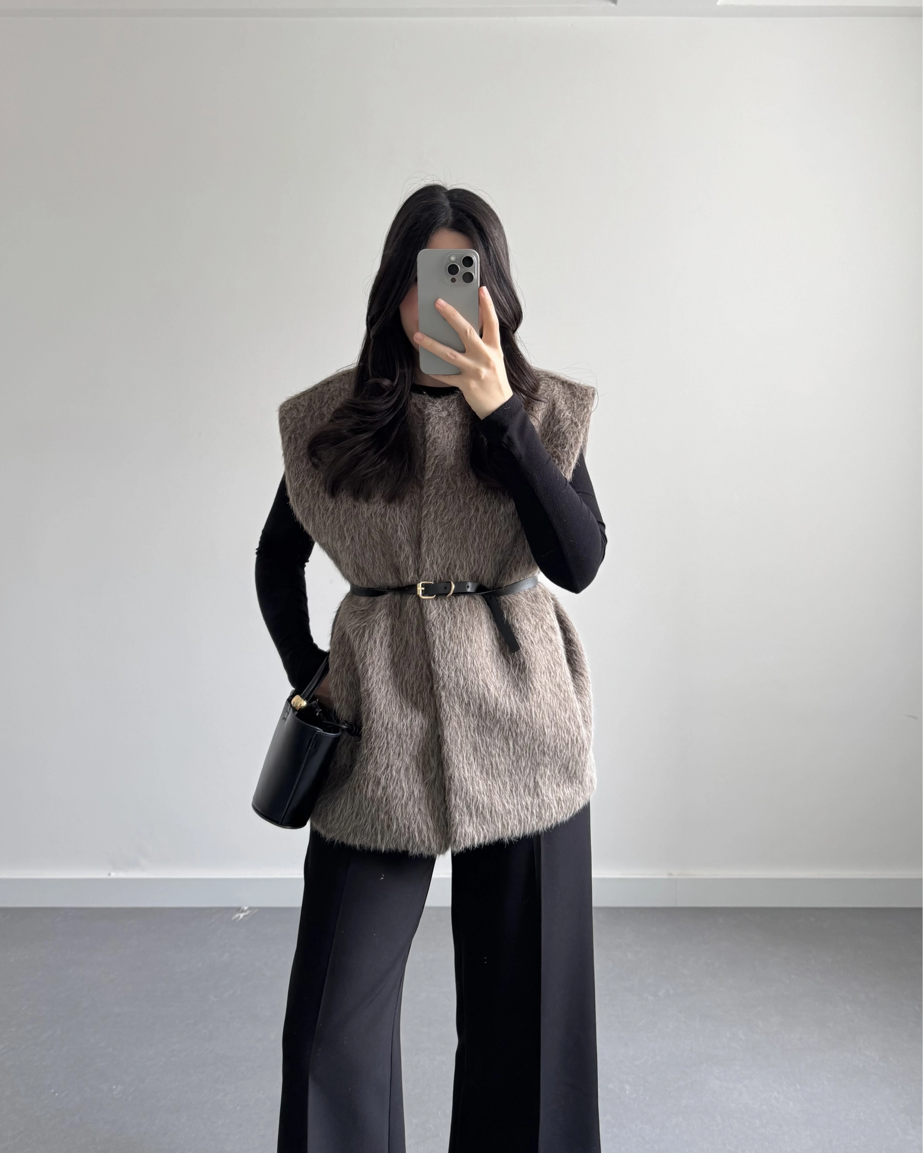 KAHVE KEMERLİ PELUŞ YELEK