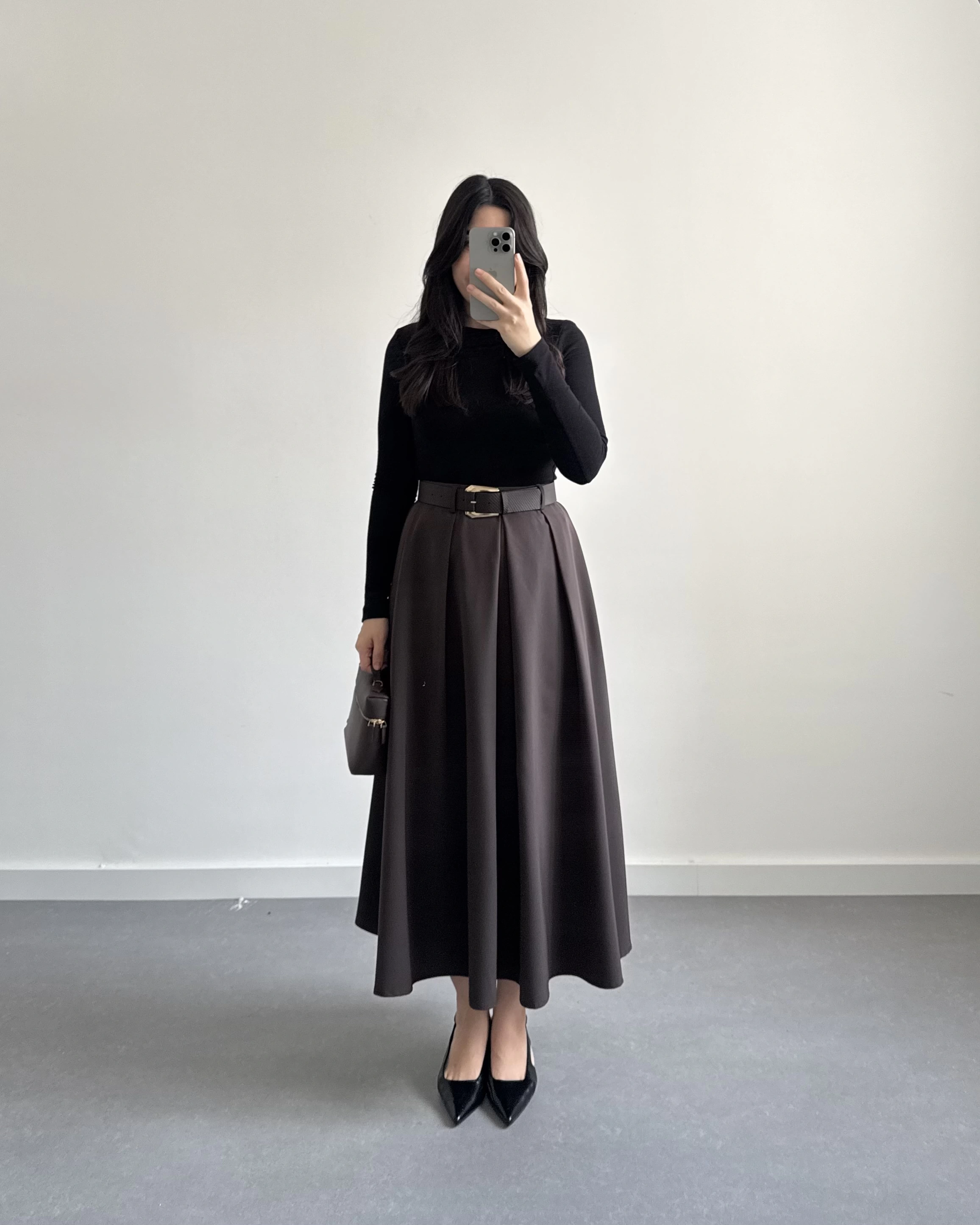 KAHVE KEMERLİ POLİVİSKON ETEK