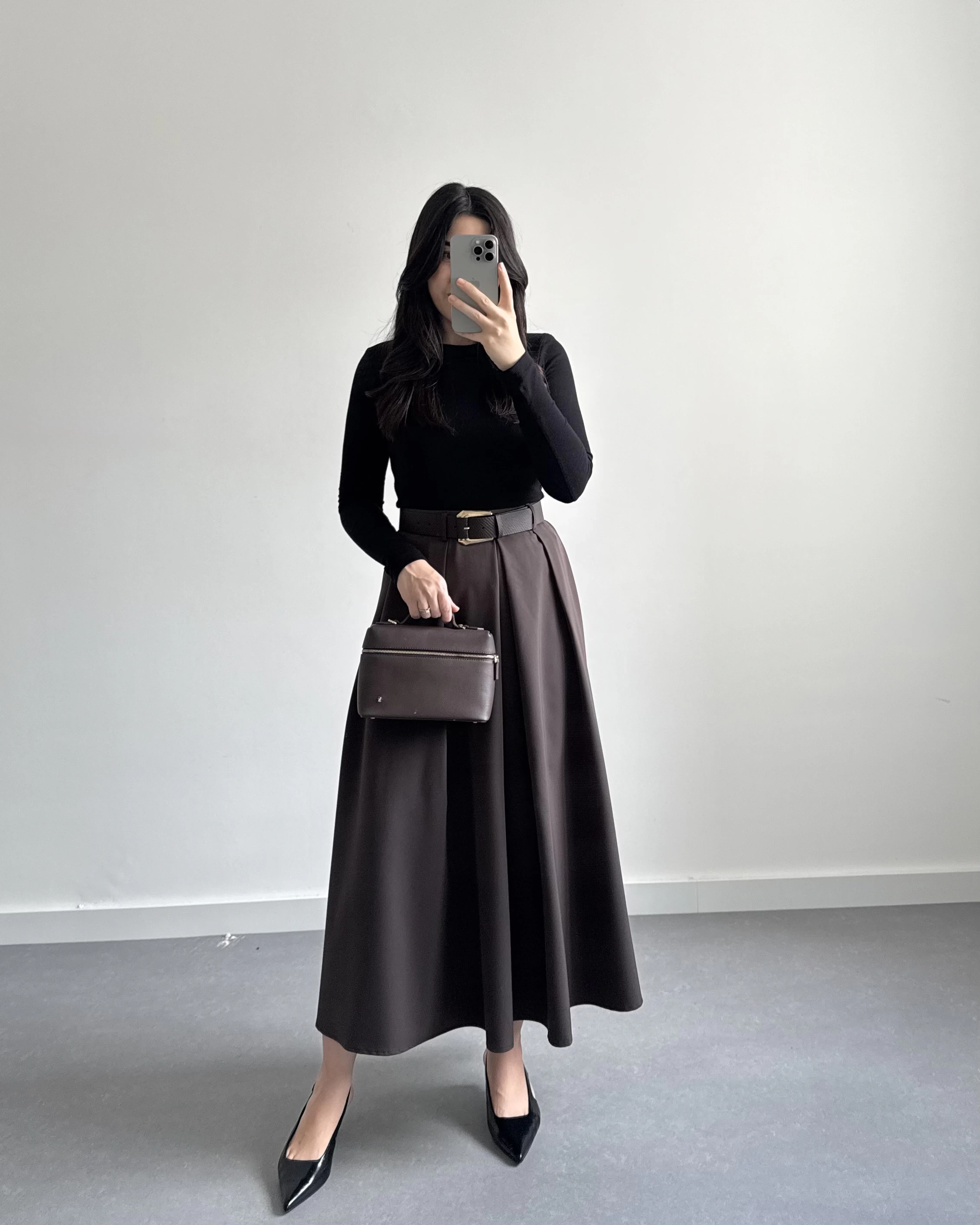 KAHVE KEMERLİ POLİVİSKON ETEK