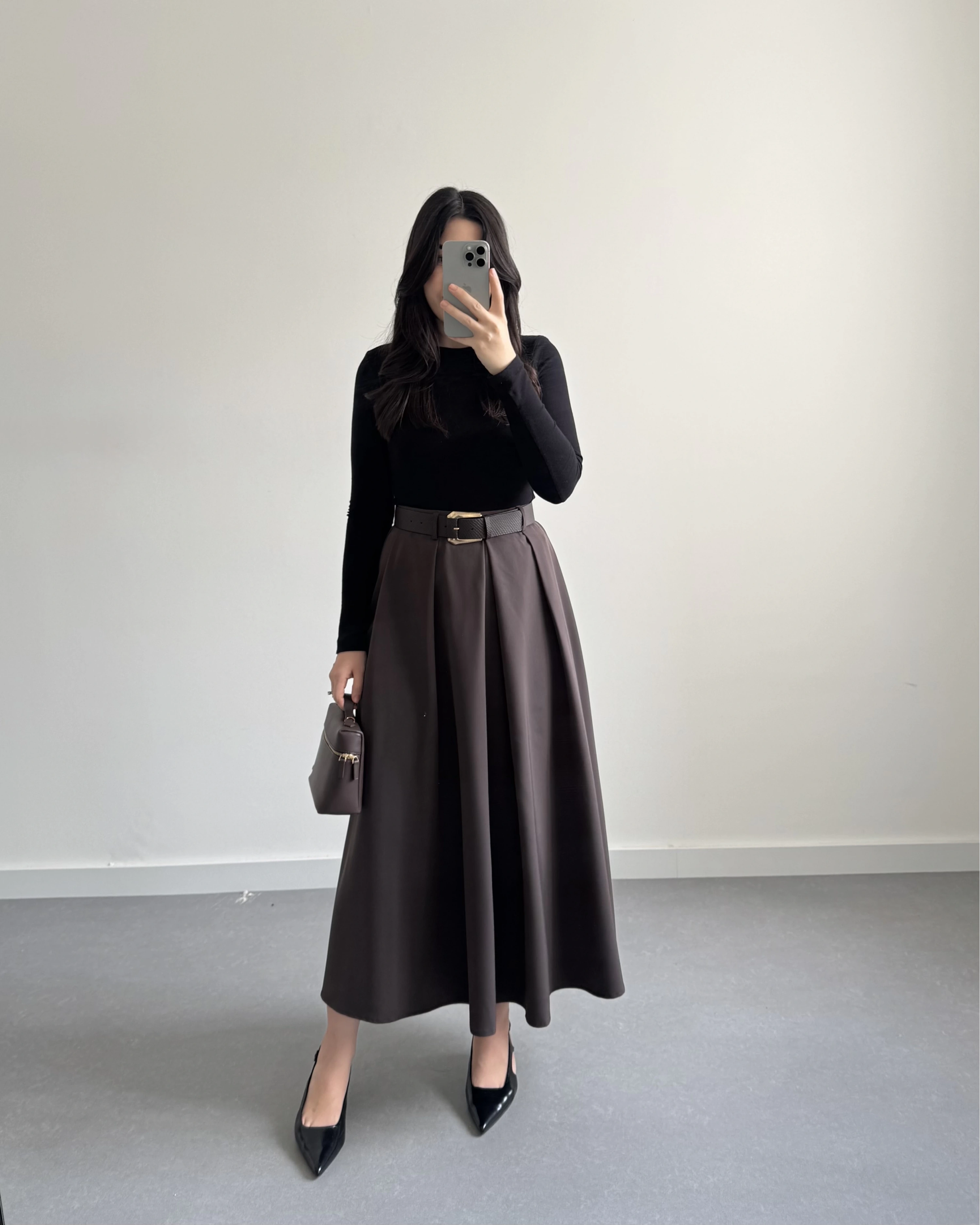 KAHVE KEMERLİ POLİVİSKON ETEK