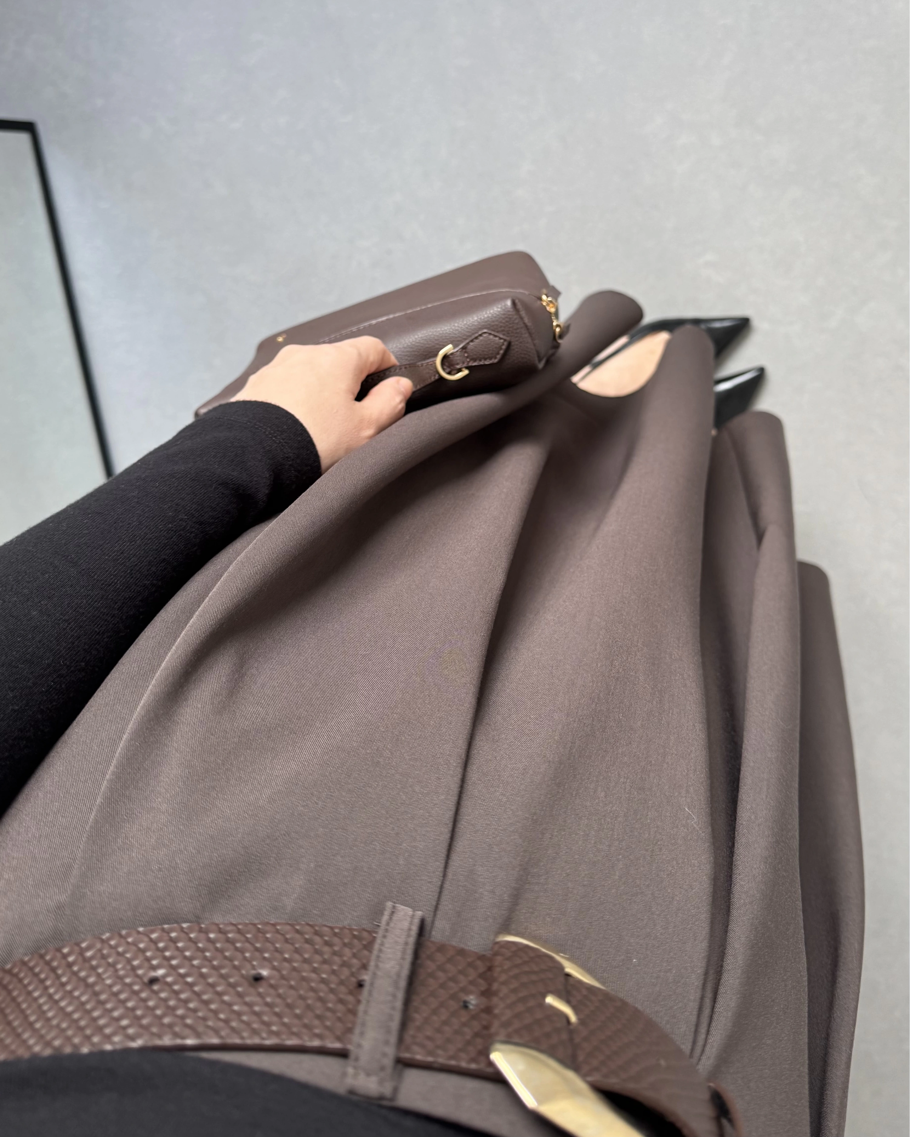 KAHVE KEMERLİ POLİVİSKON ETEK