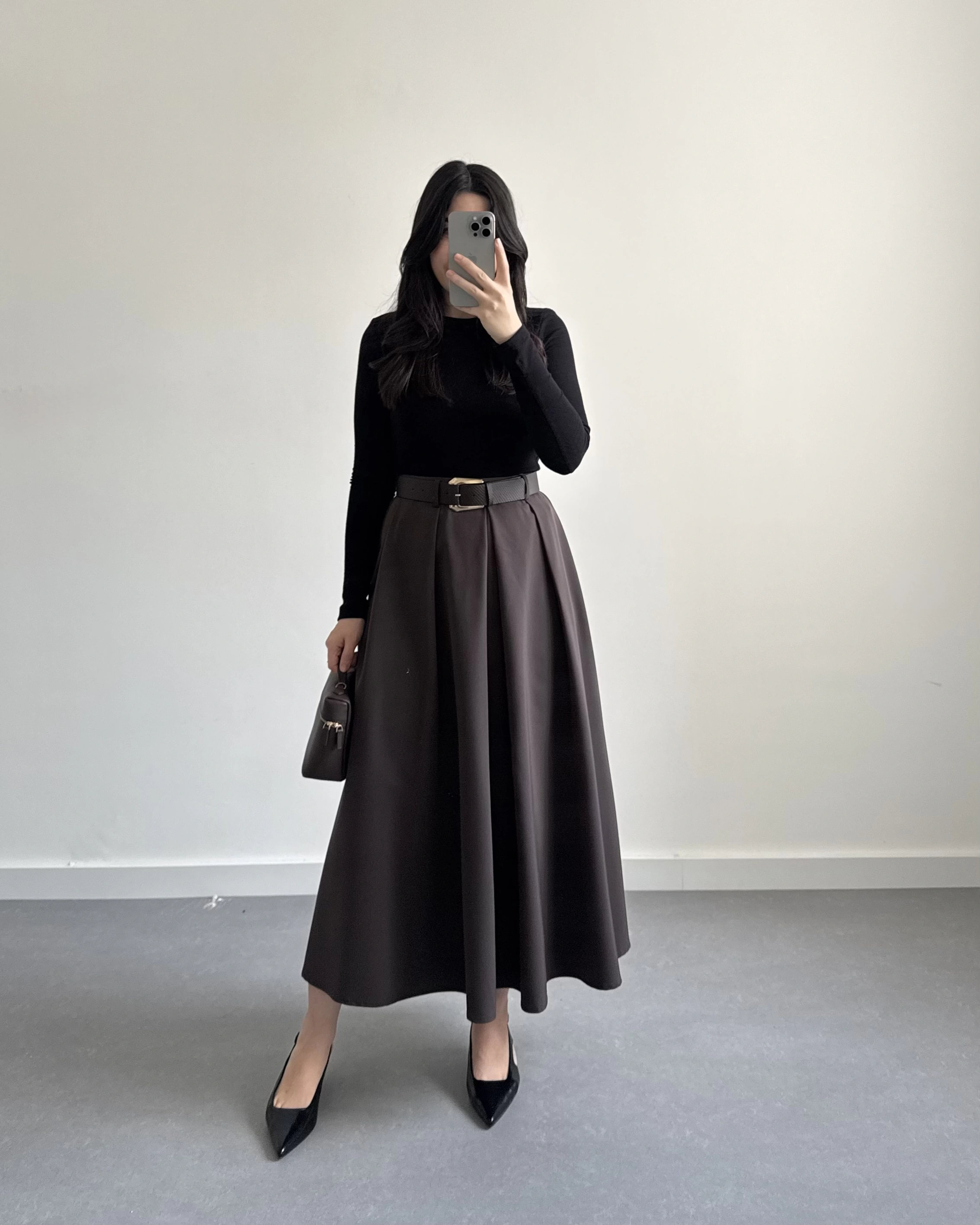 KAHVE KEMERLİ POLİVİSKON ETEK