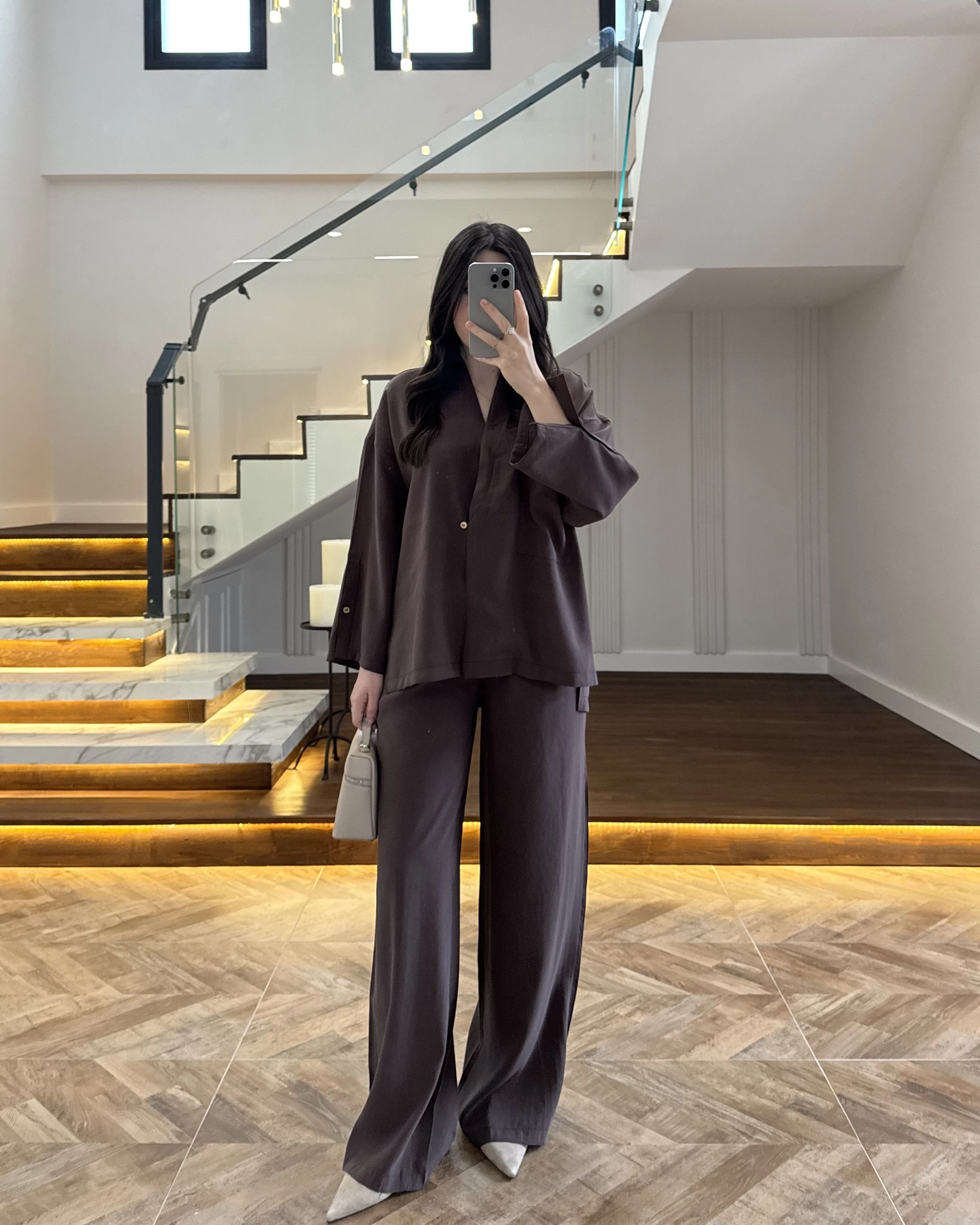 KAHVE KİMONO TENSEL TAKIM -51260