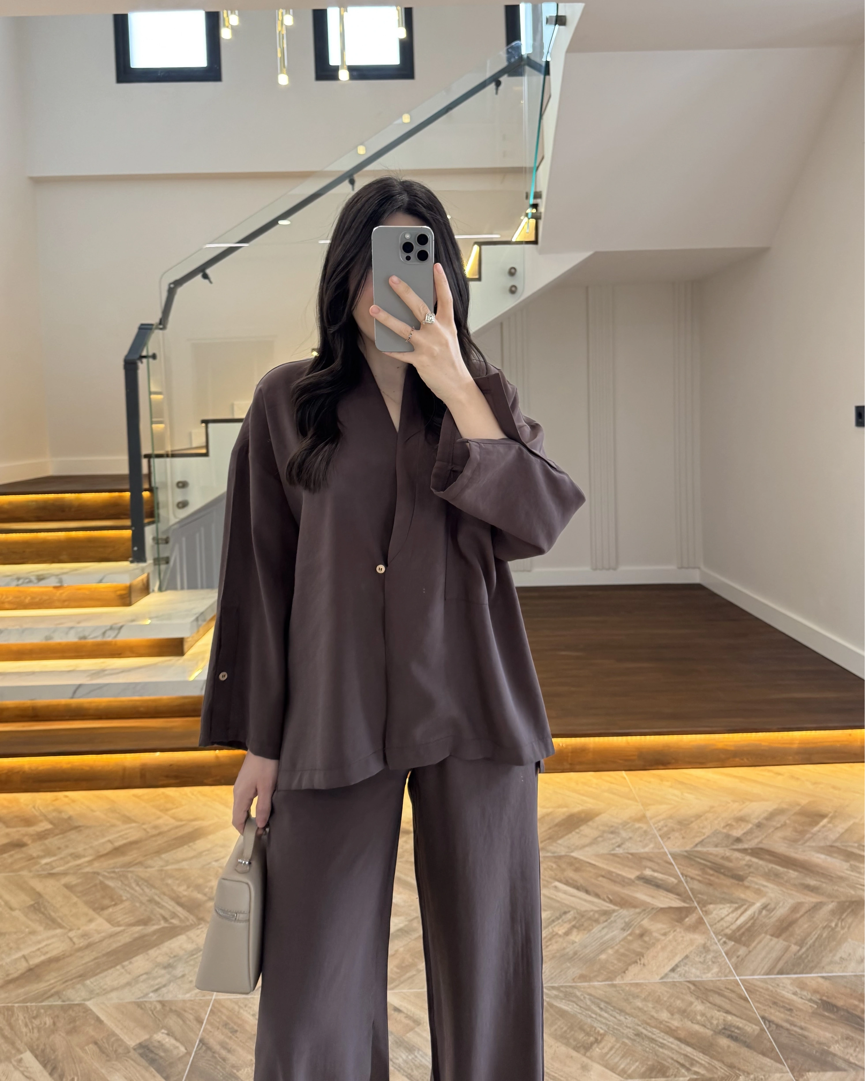 KAHVE KİMONO TENSEL TAKIM -51260