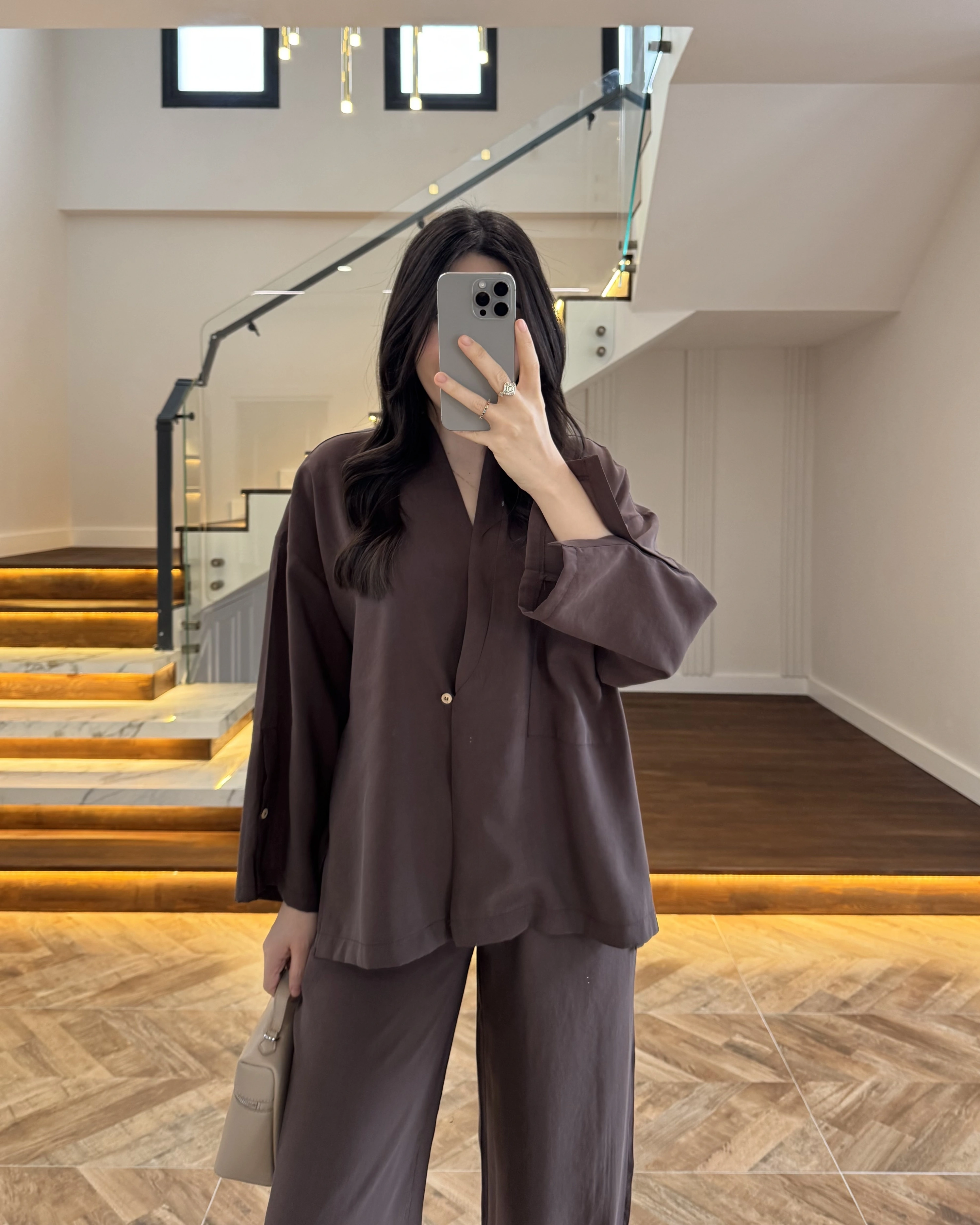 KAHVE KİMONO TENSEL TAKIM -51260