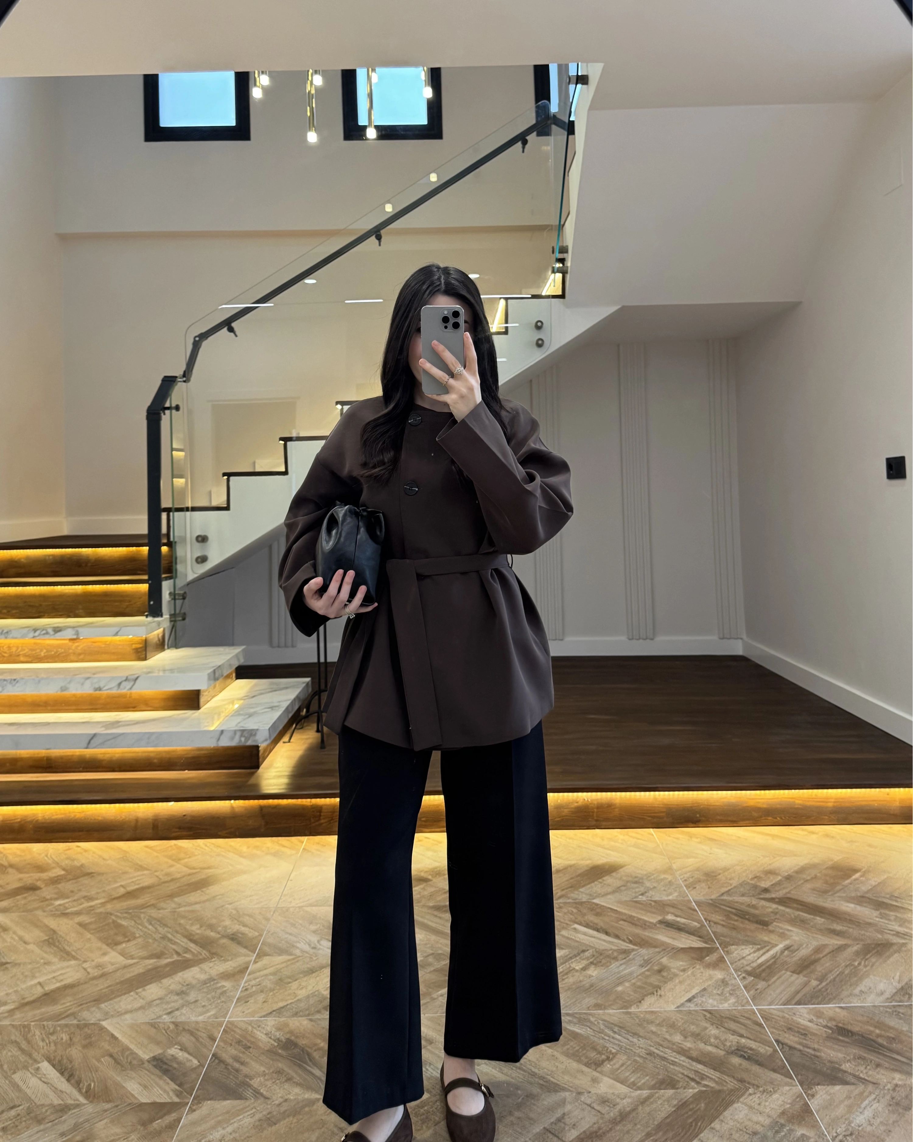 KAHVE KUŞAK DETAYLI CEKET-7672