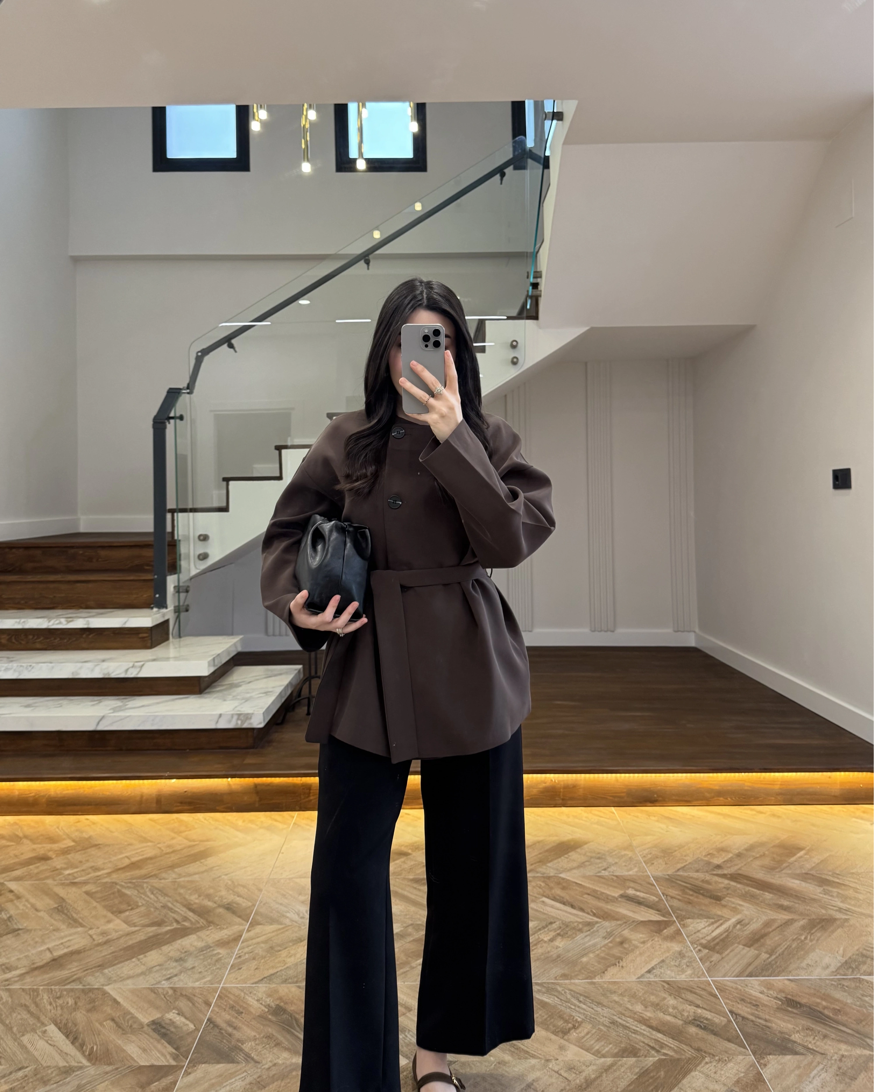 KAHVE KUŞAK DETAYLI CEKET-7672