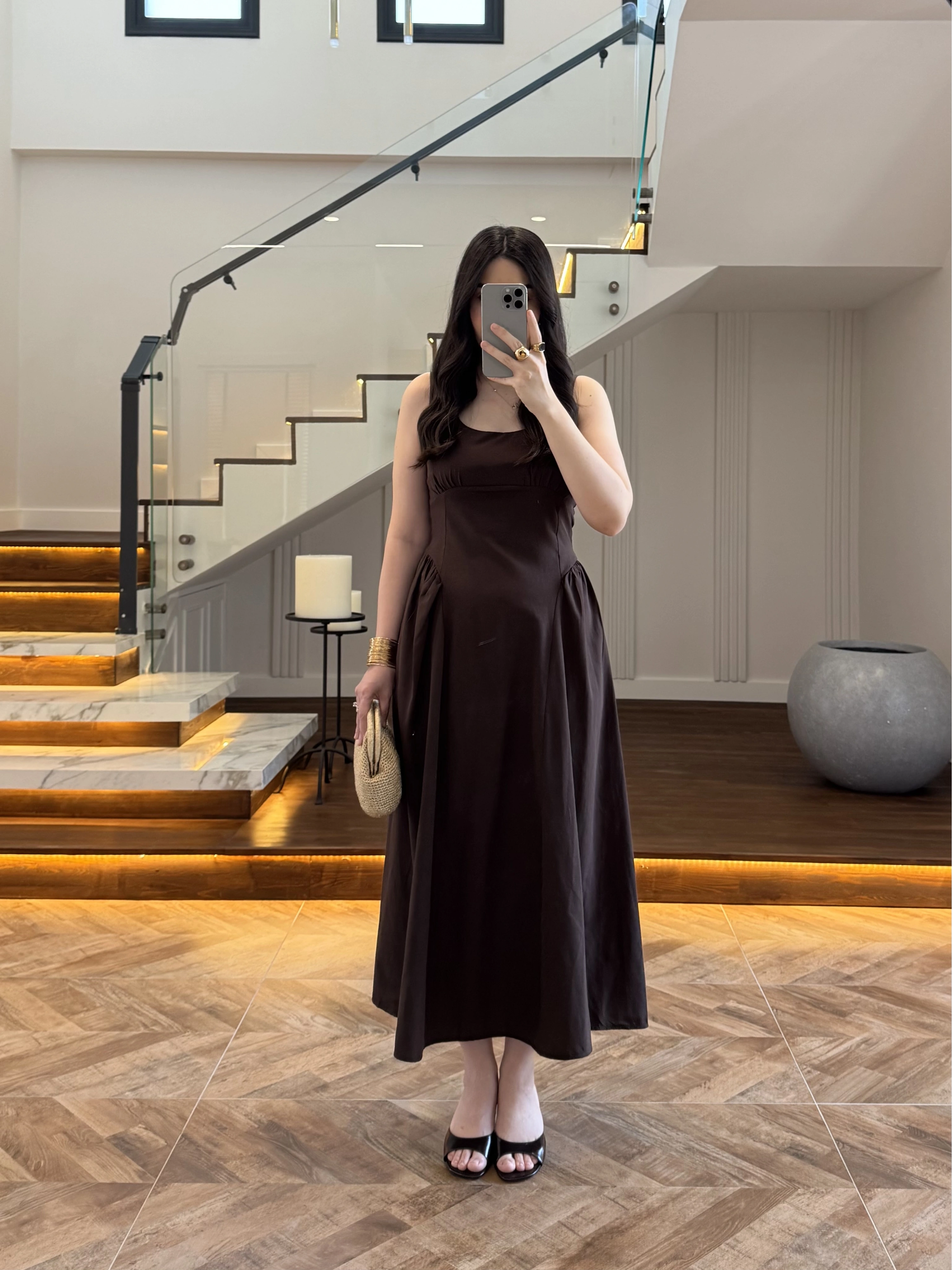 KAHVE KUŞAKLI ELBİSE- 3998
