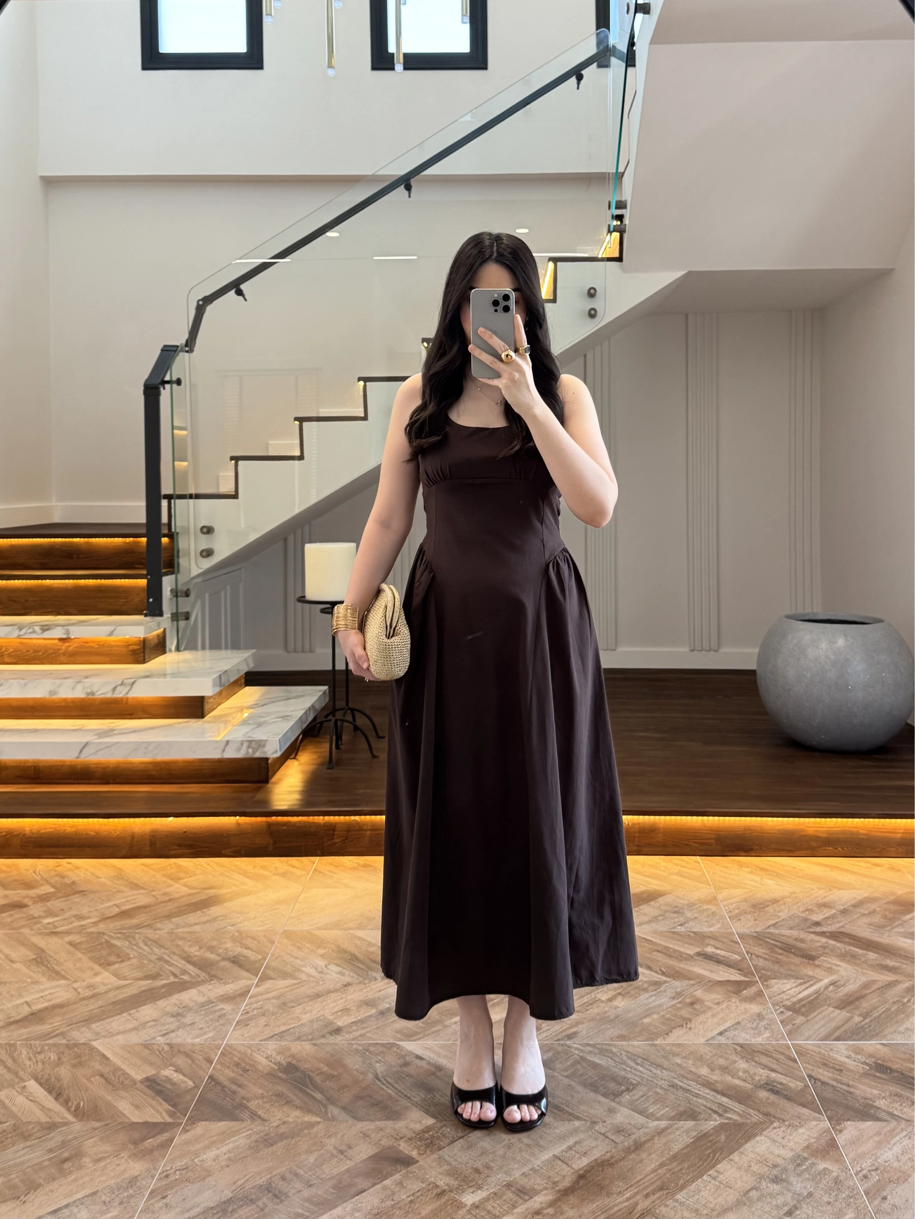 KAHVE KUŞAKLI ELBİSE- 3998