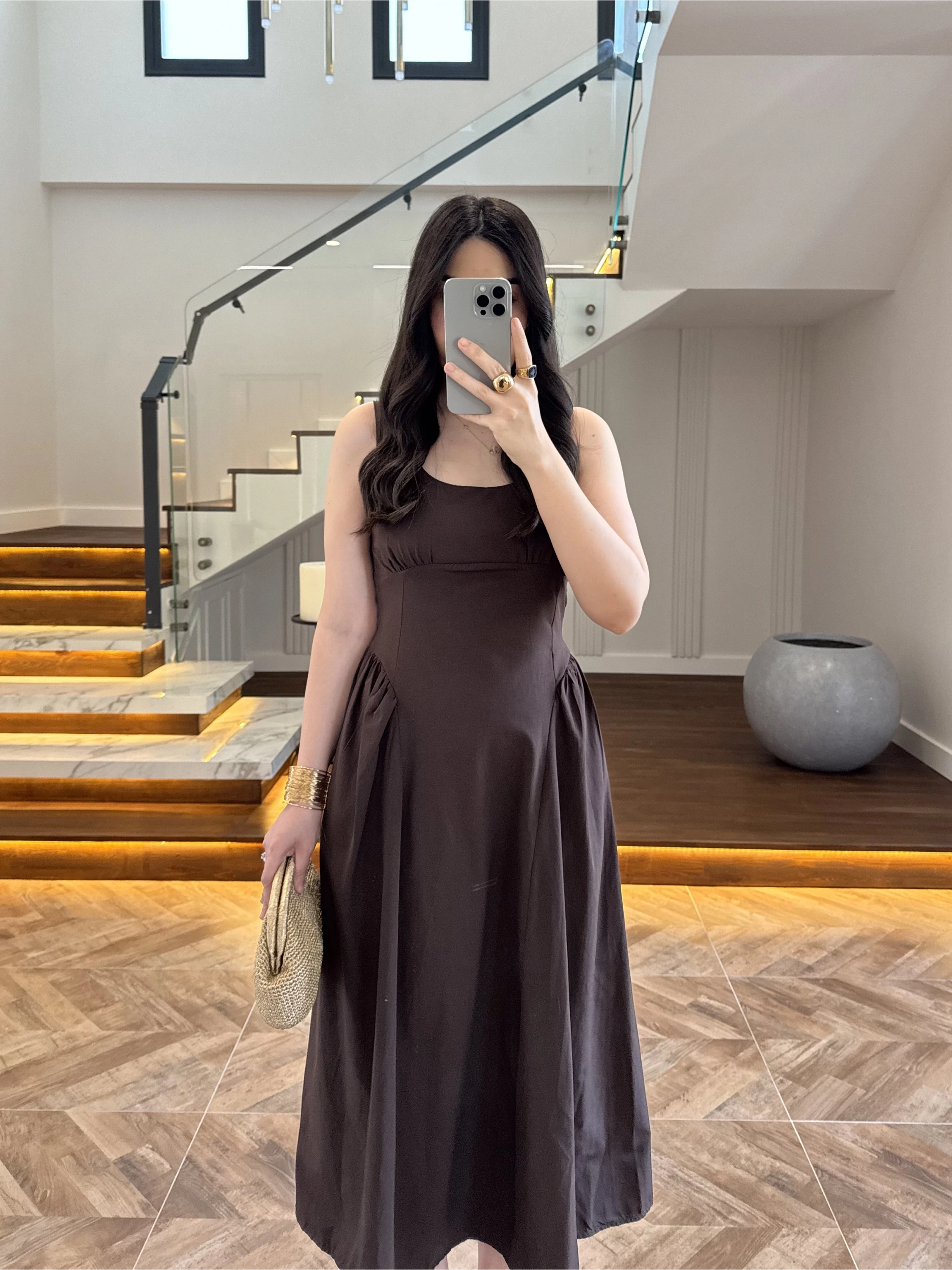 KAHVE KUŞAKLI ELBİSE- 3998