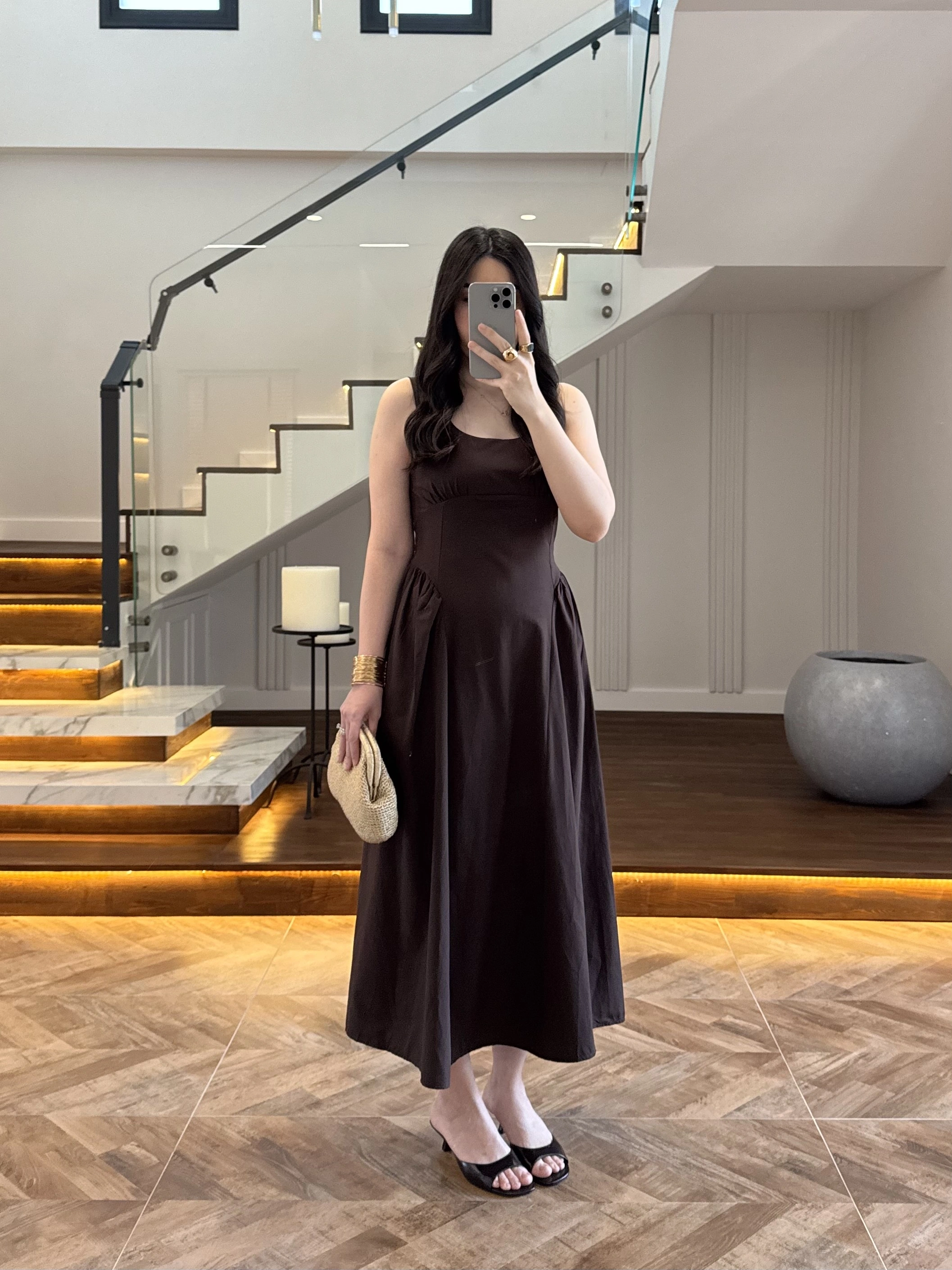 KAHVE KUŞAKLI ELBİSE- 3998