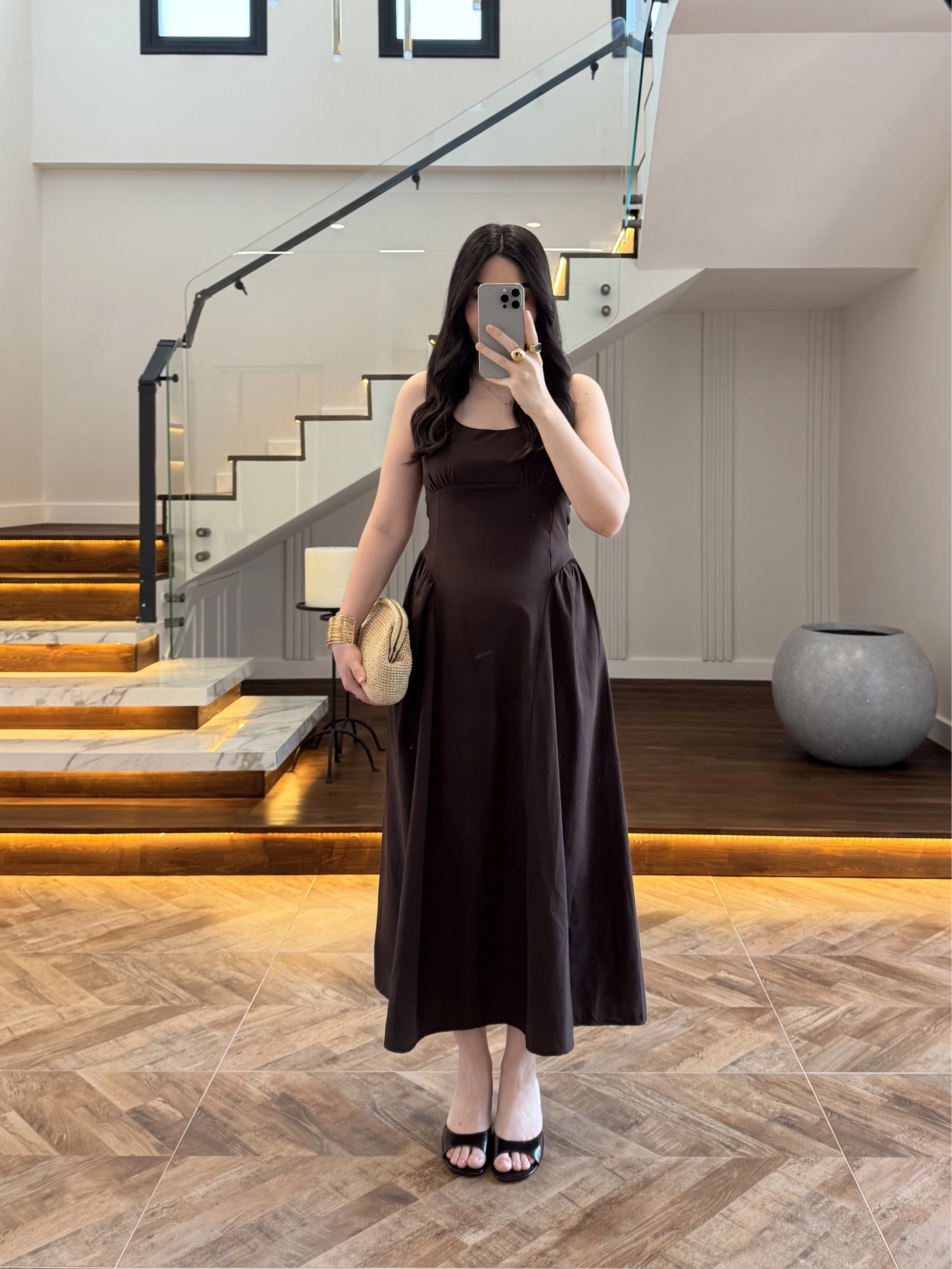 KAHVE KUŞAKLI ELBİSE- 3998