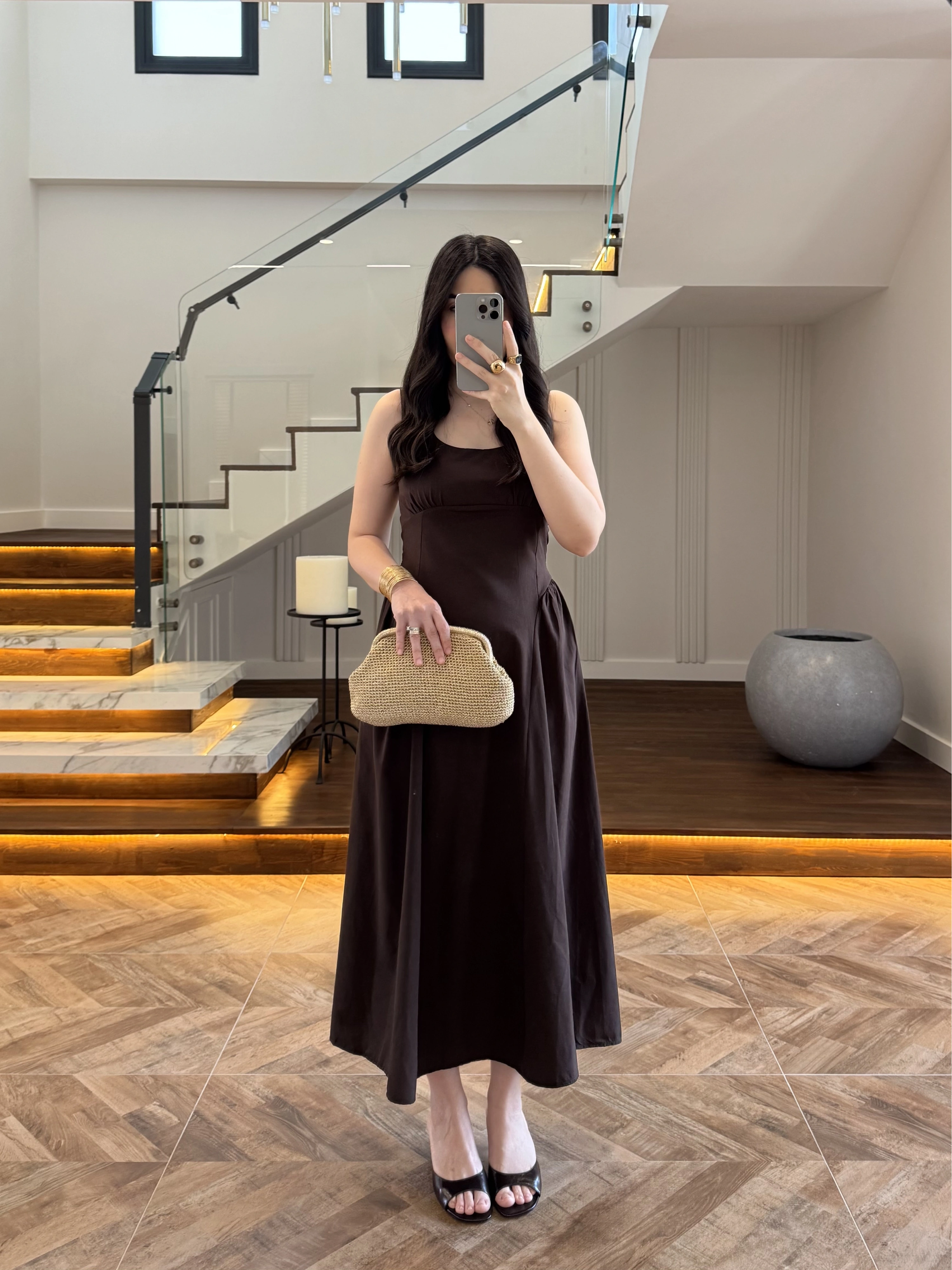 KAHVE KUŞAKLI ELBİSE- 3998