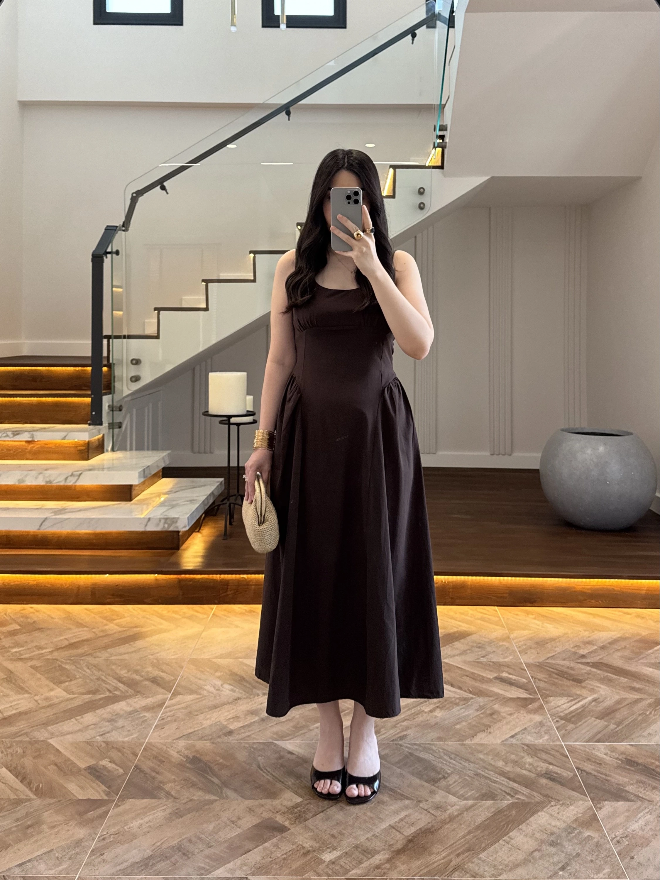 KAHVE KUŞAKLI ELBİSE- 3998