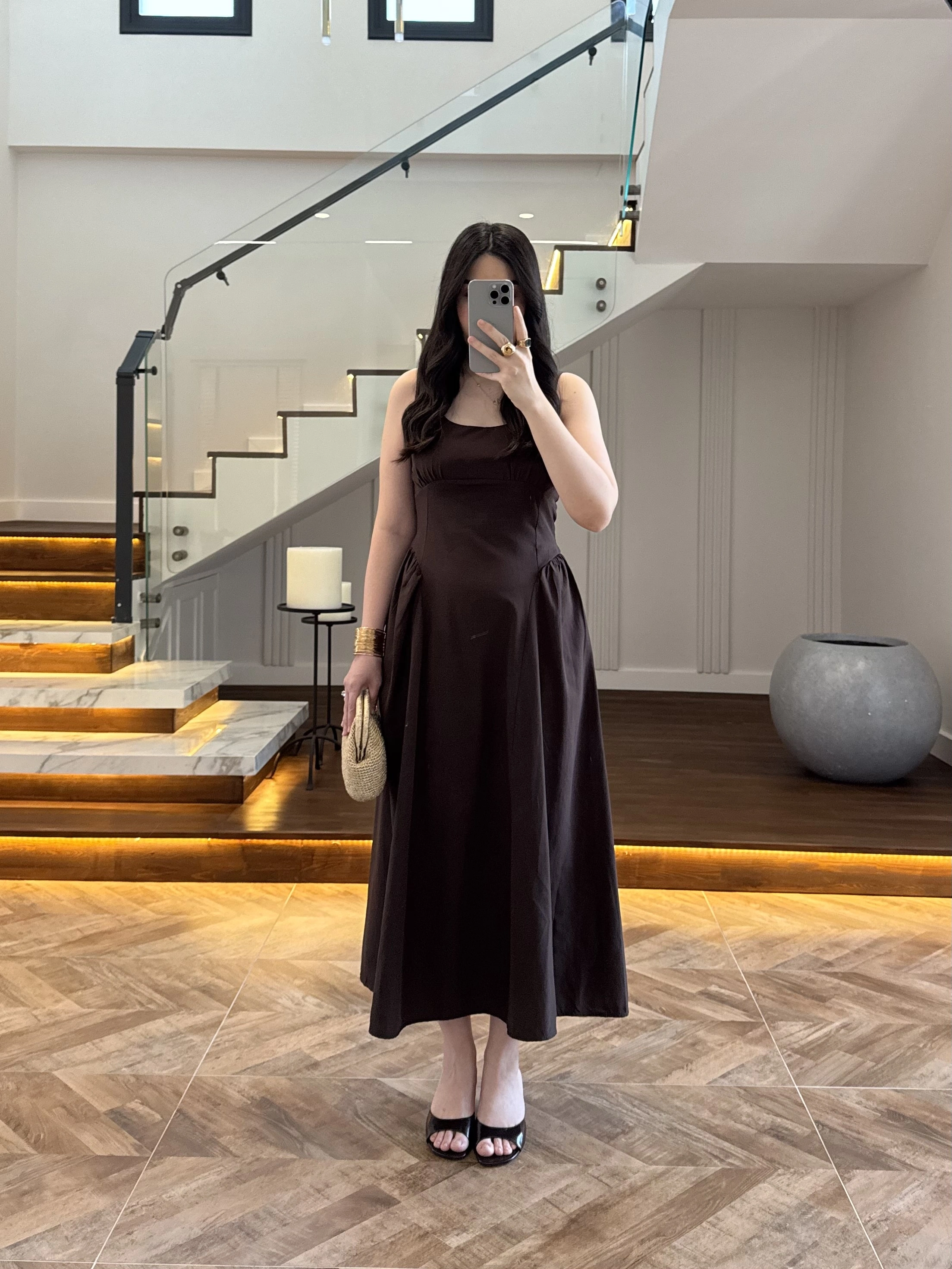 KAHVE KUŞAKLI ELBİSE- 3998