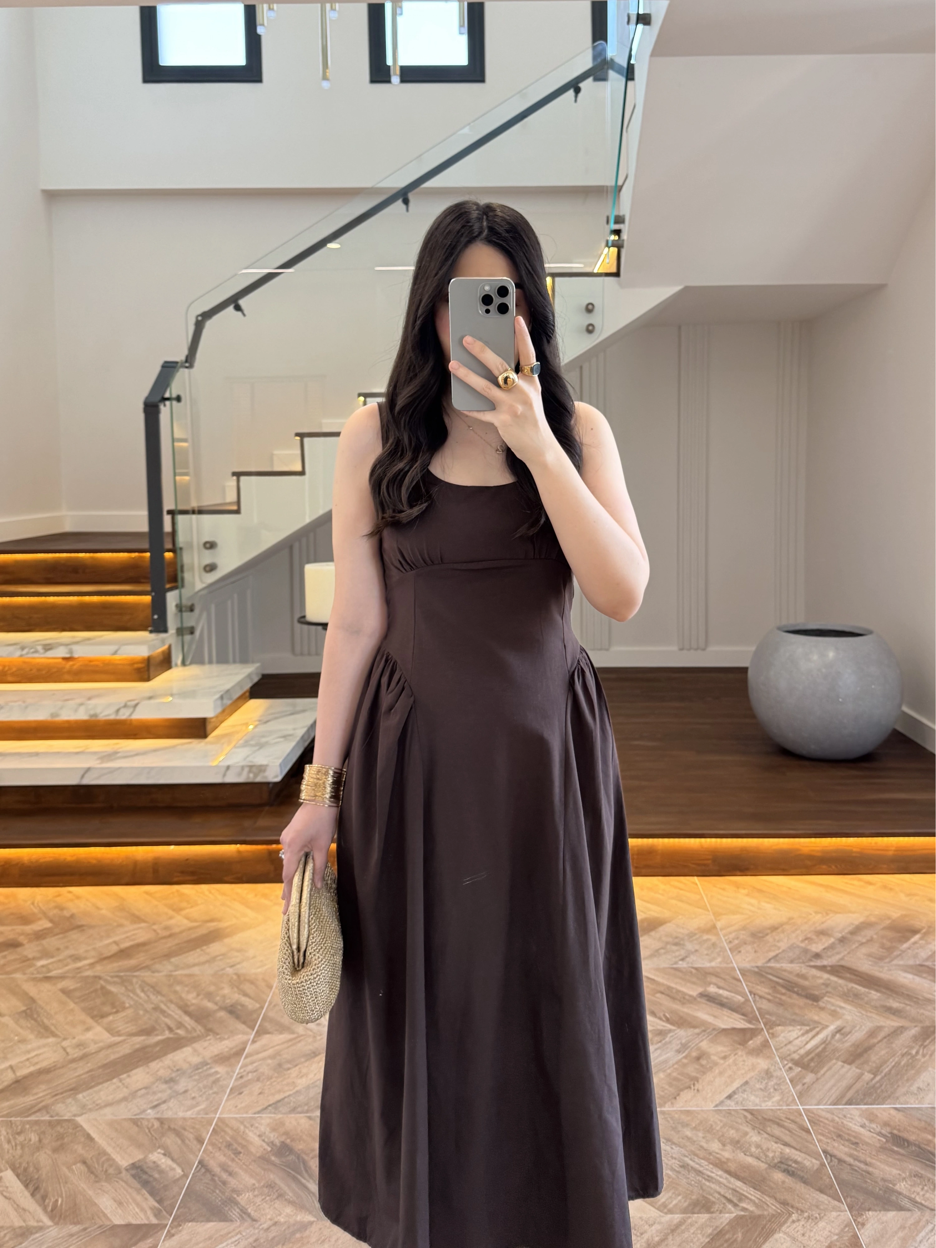 KAHVE KUŞAKLI ELBİSE- 3998