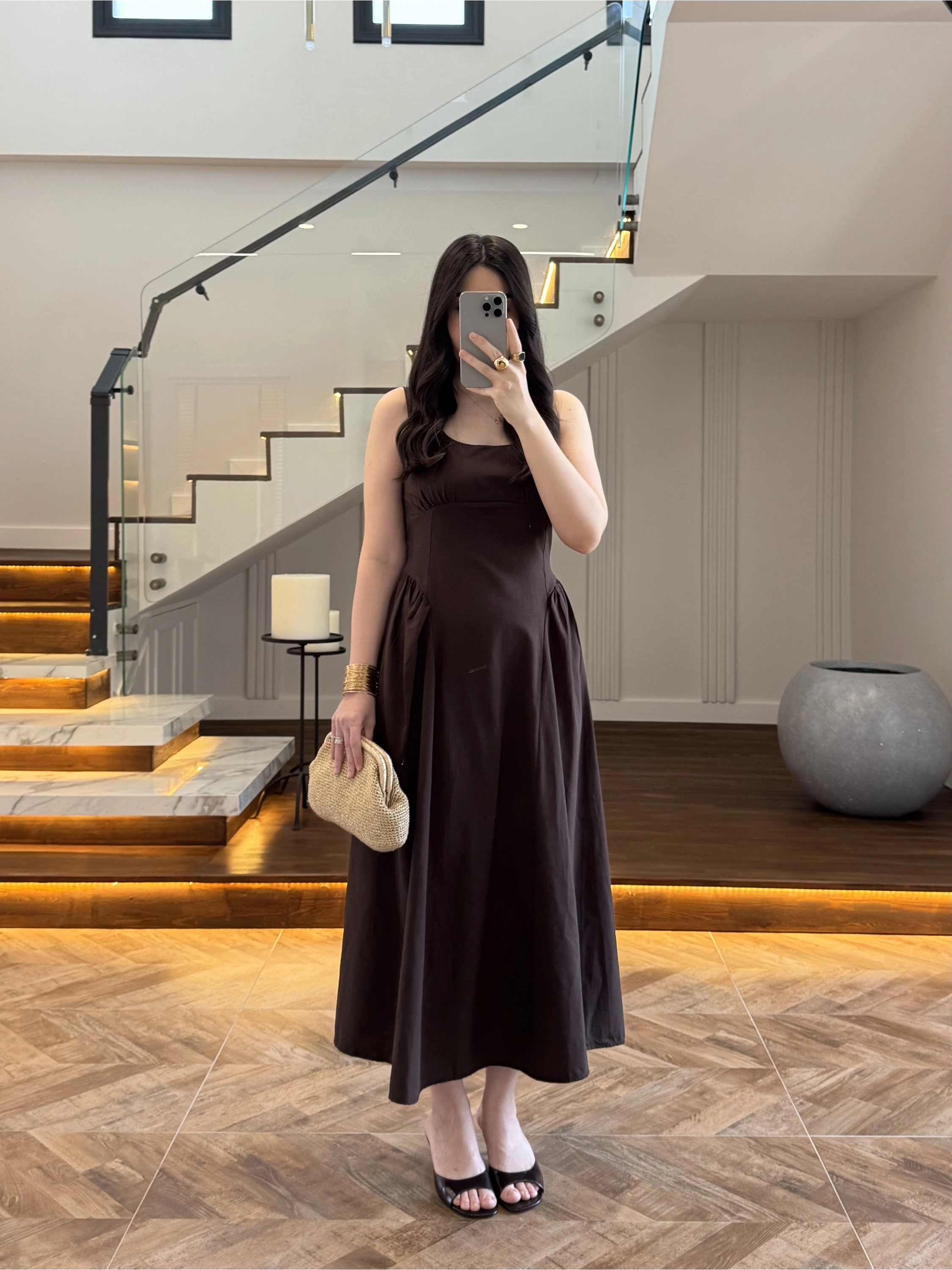 KAHVE KUŞAKLI ELBİSE- 3998