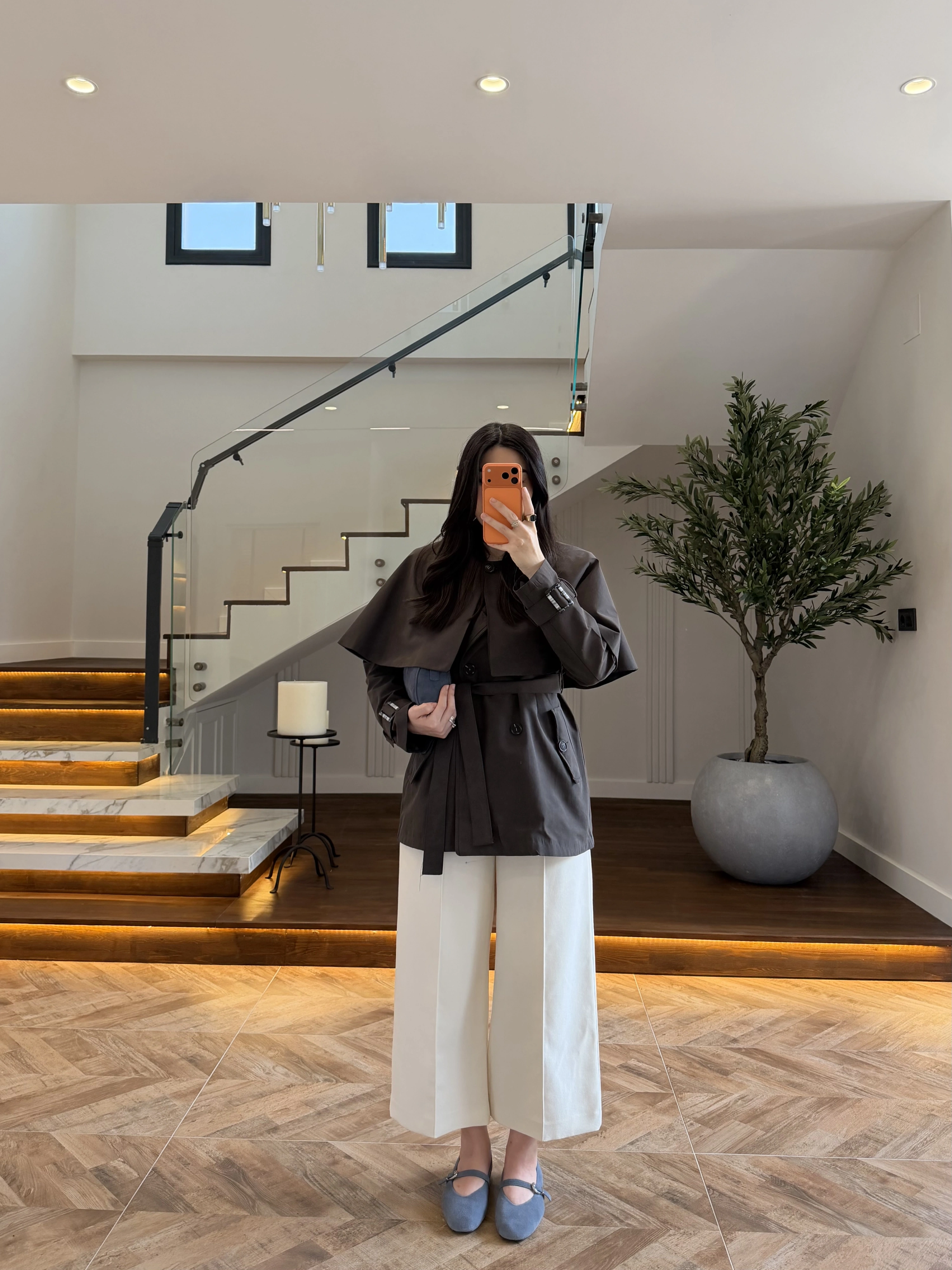 KAHVE PELERİN DETAY TRENCH -7764