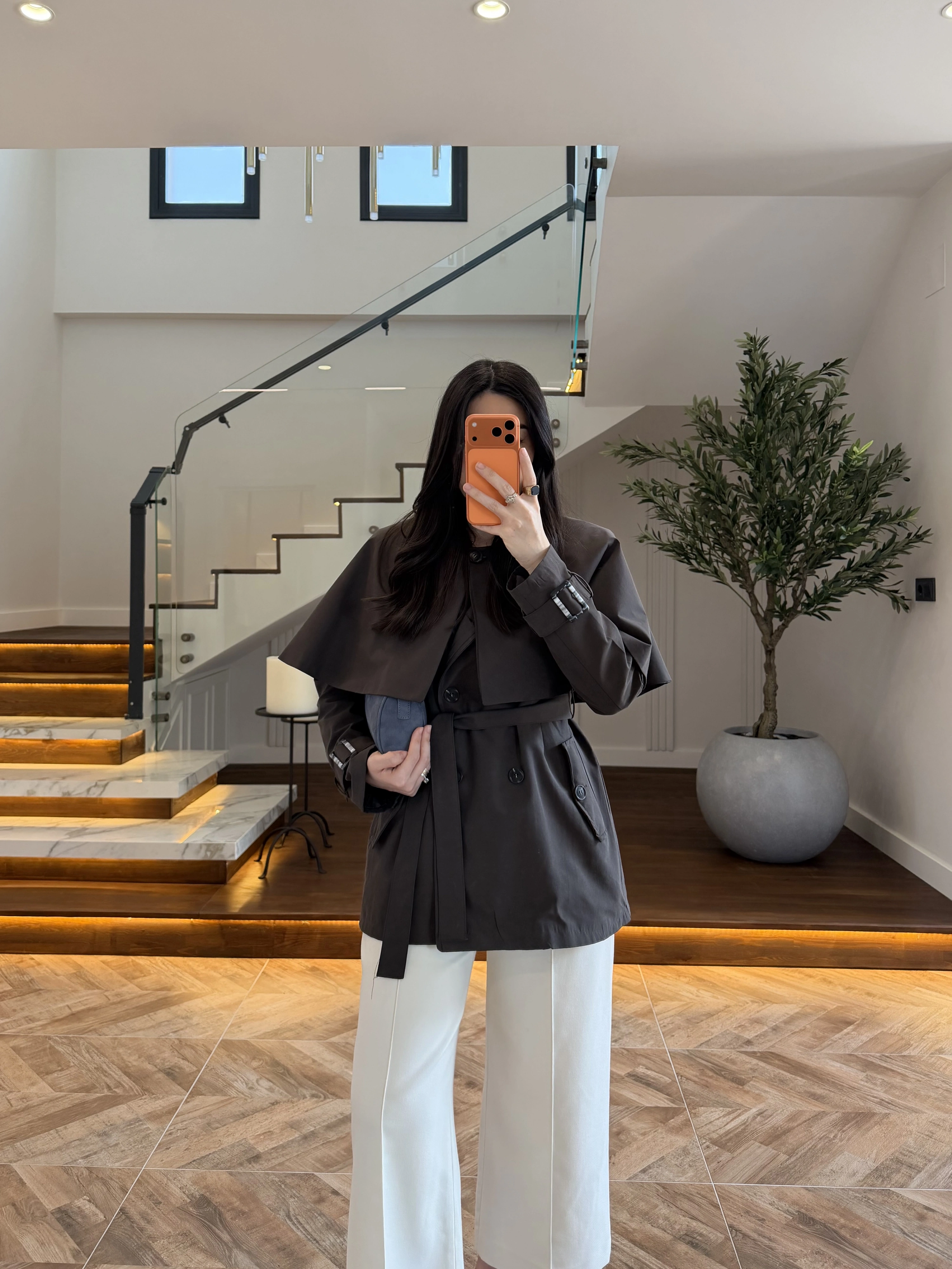 KAHVE PELERİN DETAY TRENCH -7764
