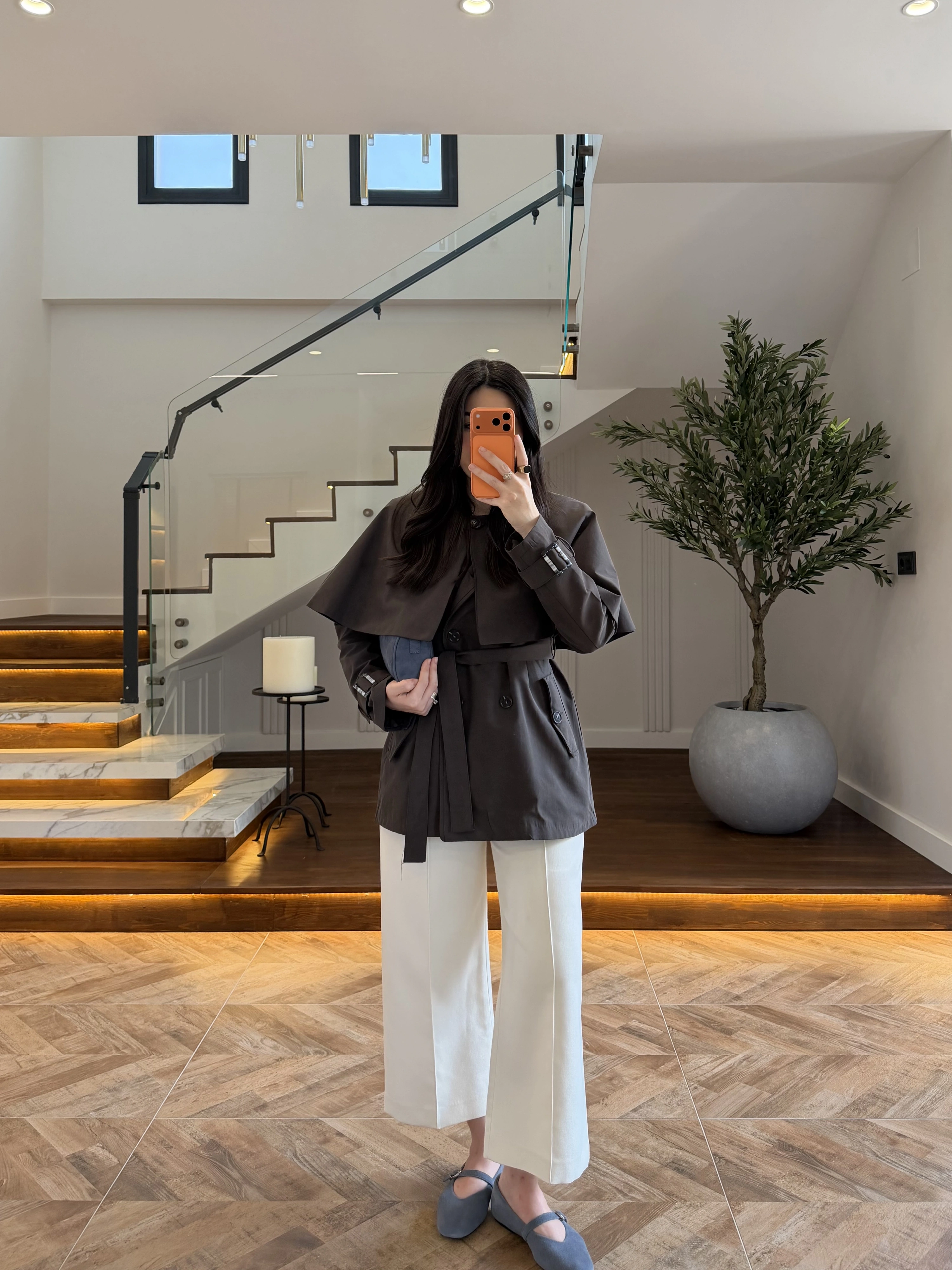 KAHVE PELERİN DETAY TRENCH -7764
