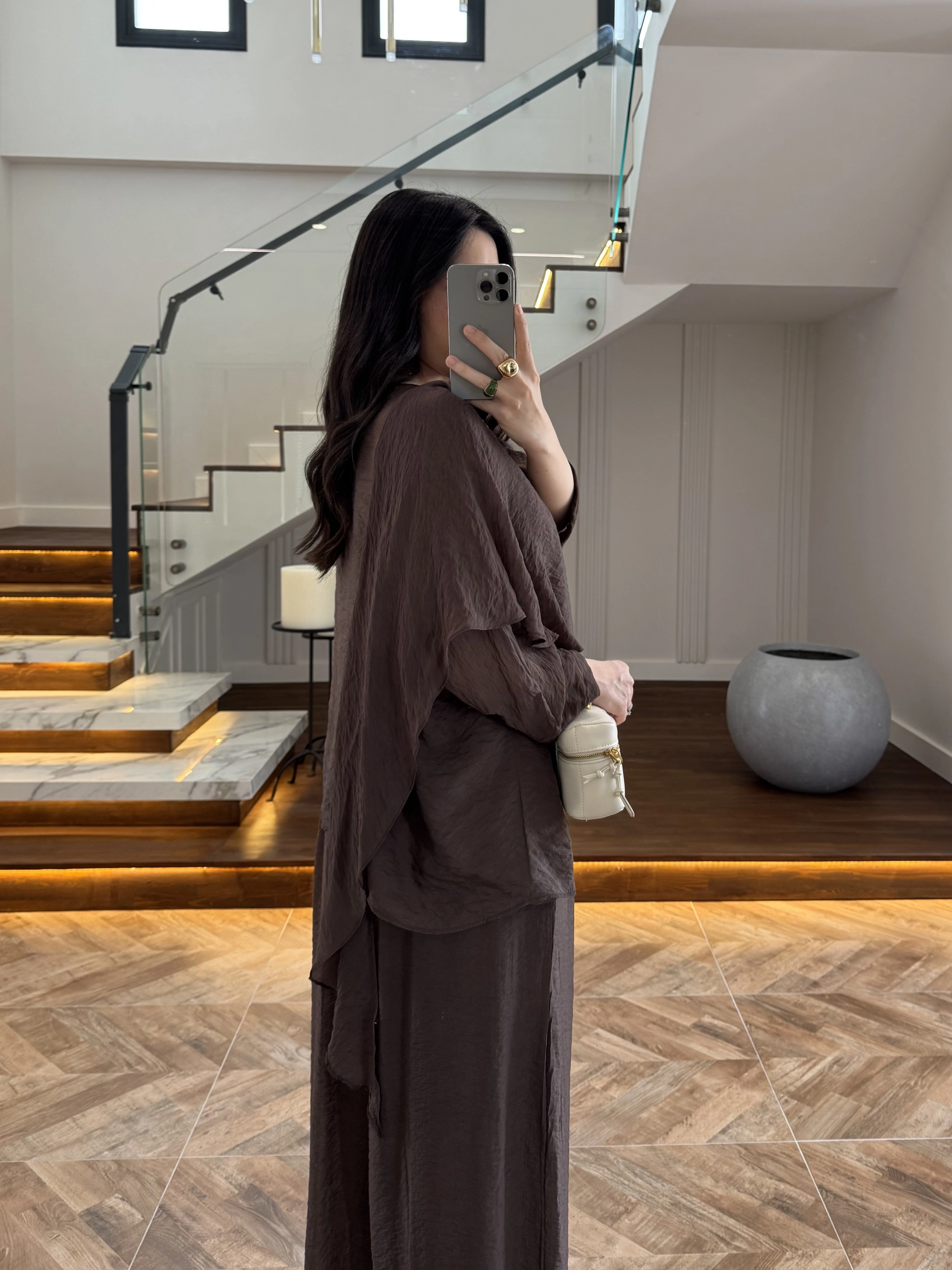 KAHVE PELERİNLİ PANTOLON TAKIM-9327