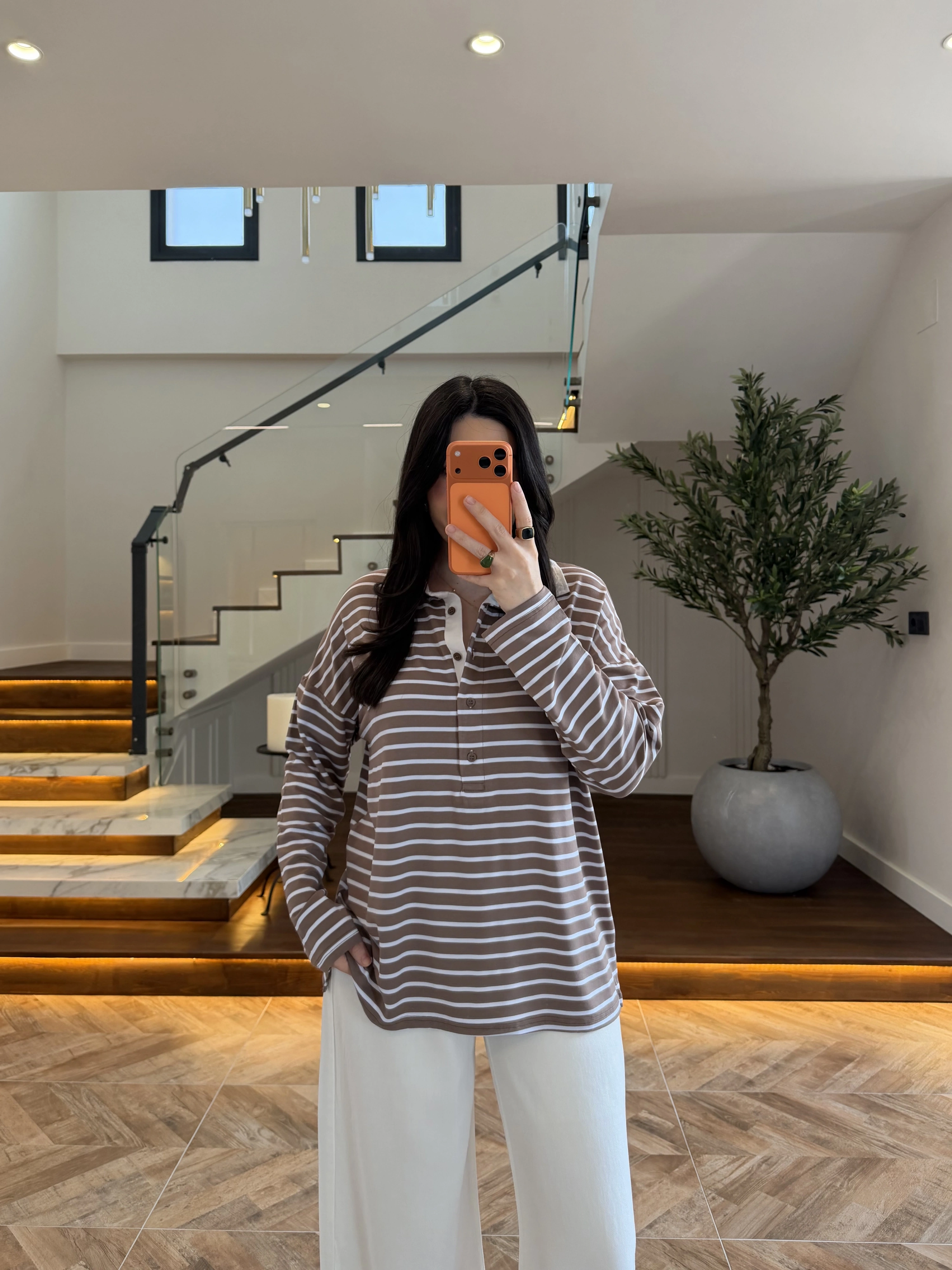 KAHVE POLO YAKA ÇİZGİLİ BASİC -27K-000013